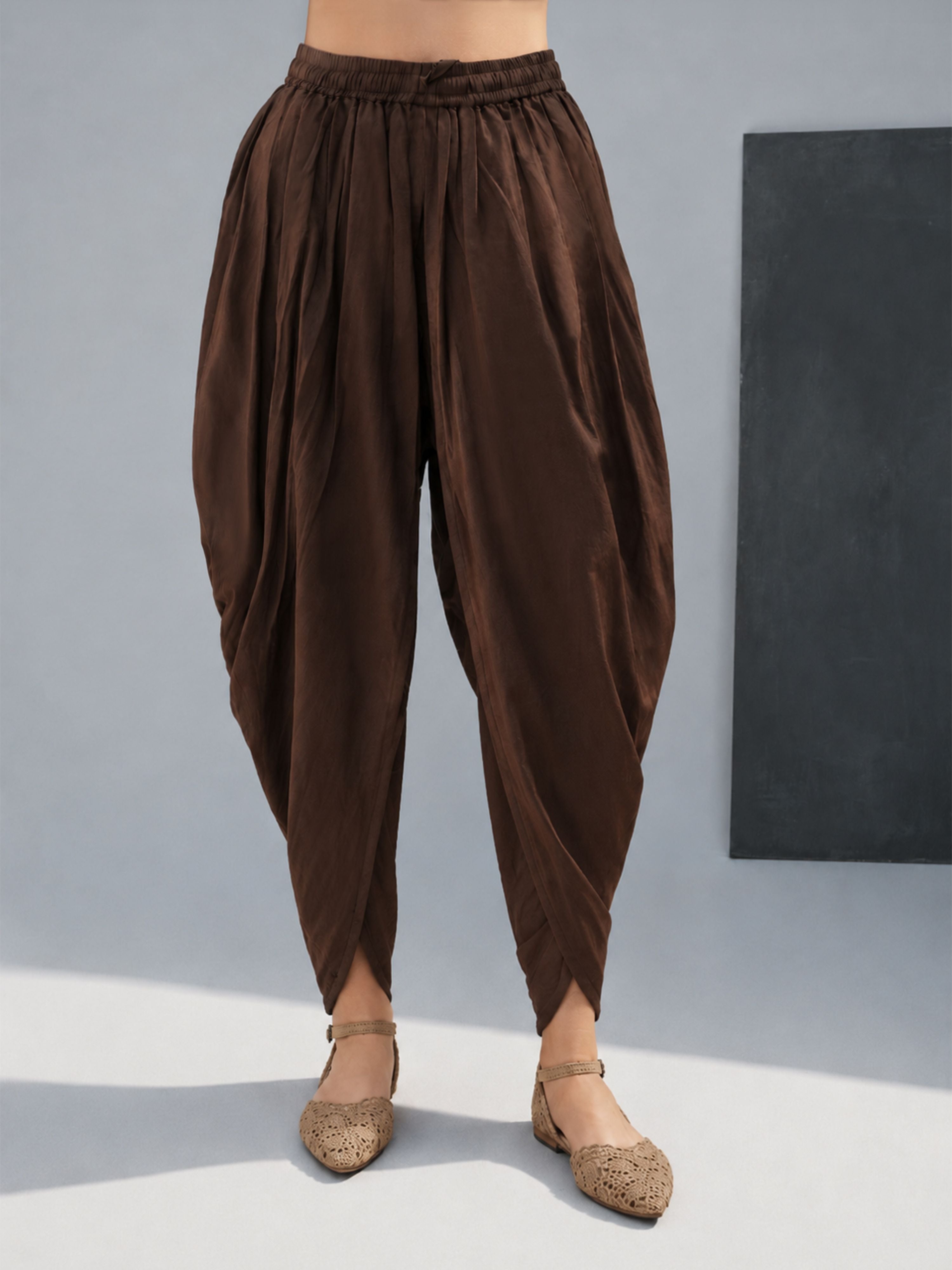 Coffee Brown Cotton-Blend Solid Dhoti Pant for Women