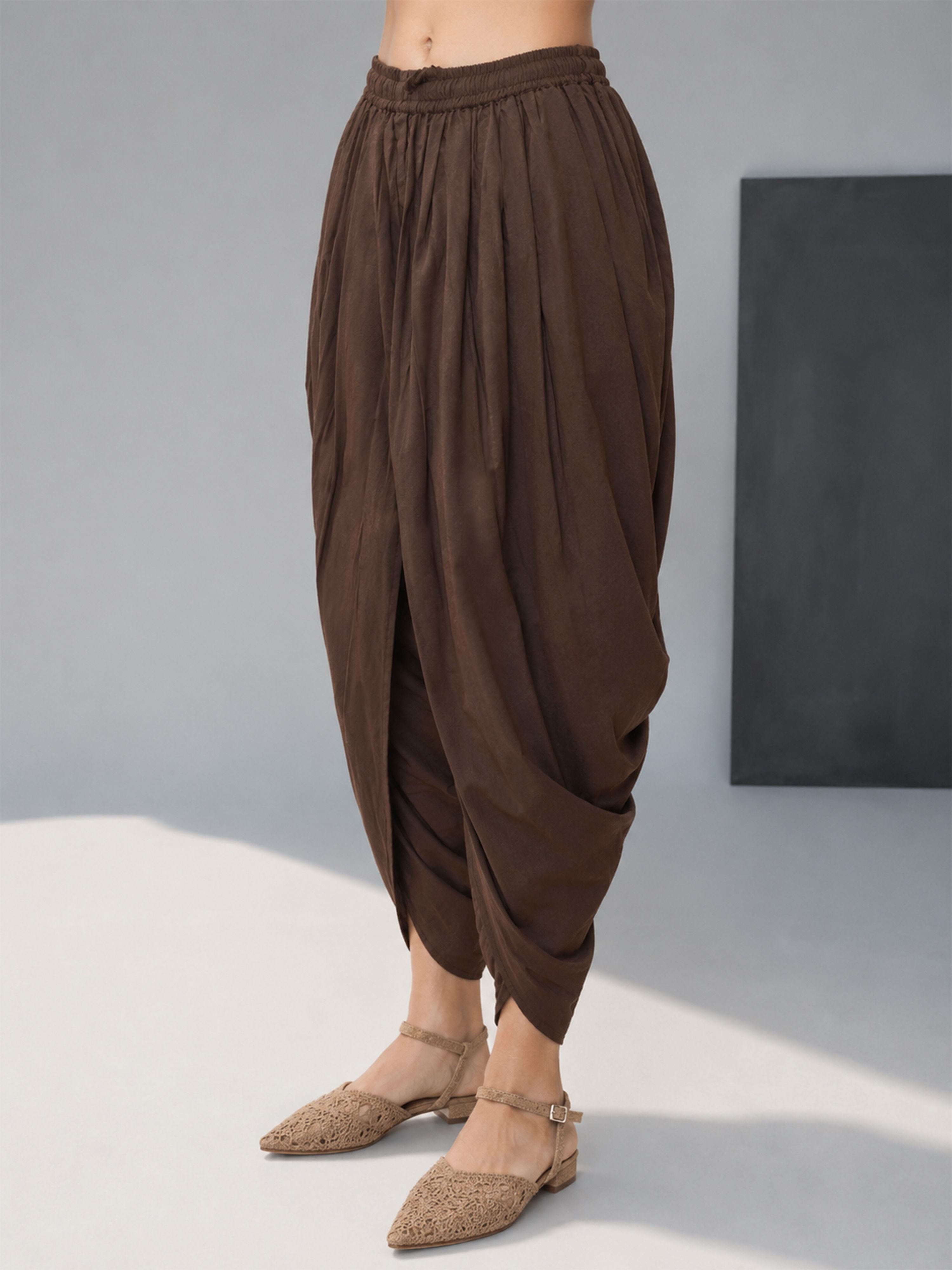 Women's Brown Cotton-Blend Solid Dhoti