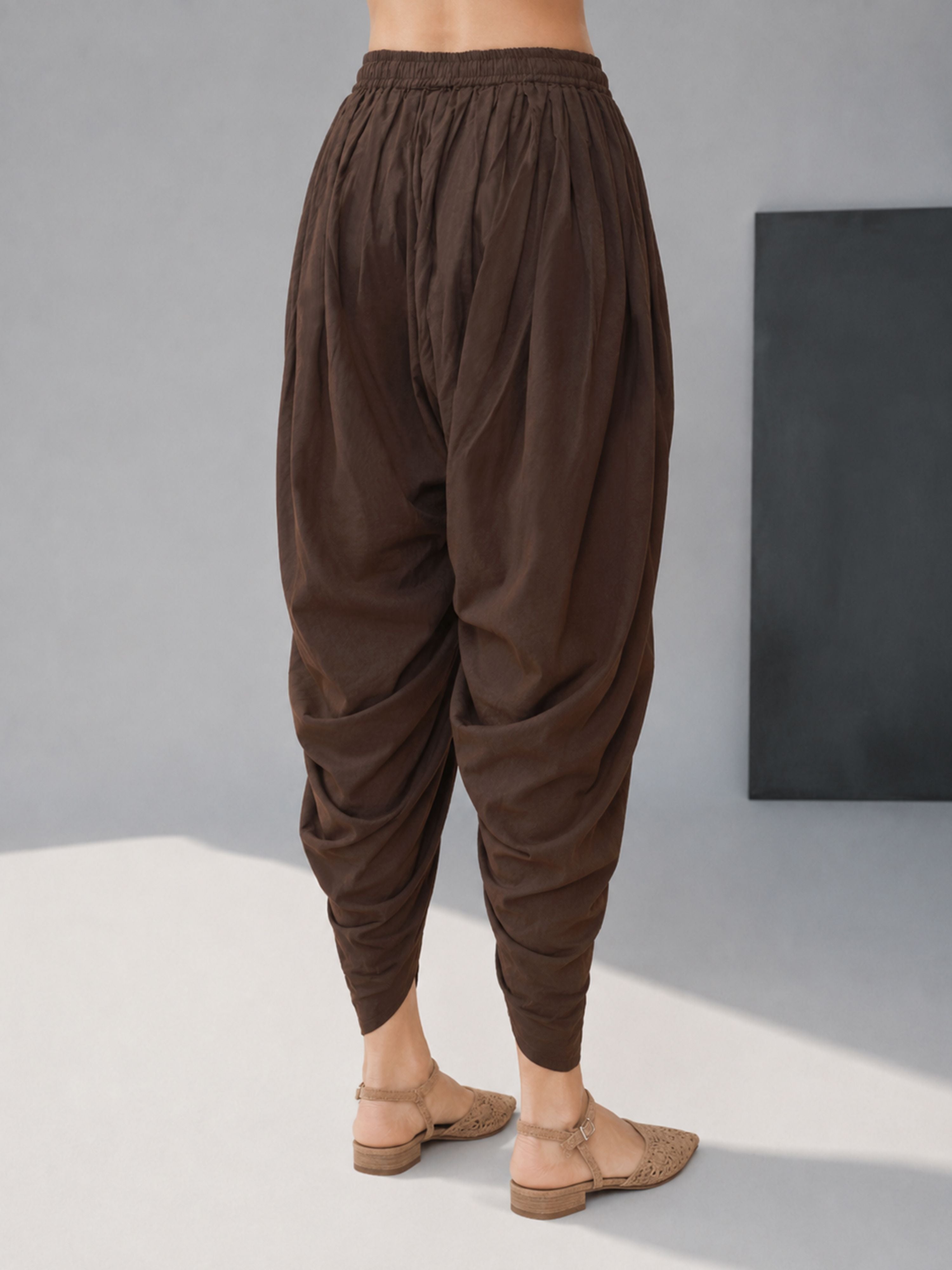 Women's Brown Cotton-Blend Solid Dhoti