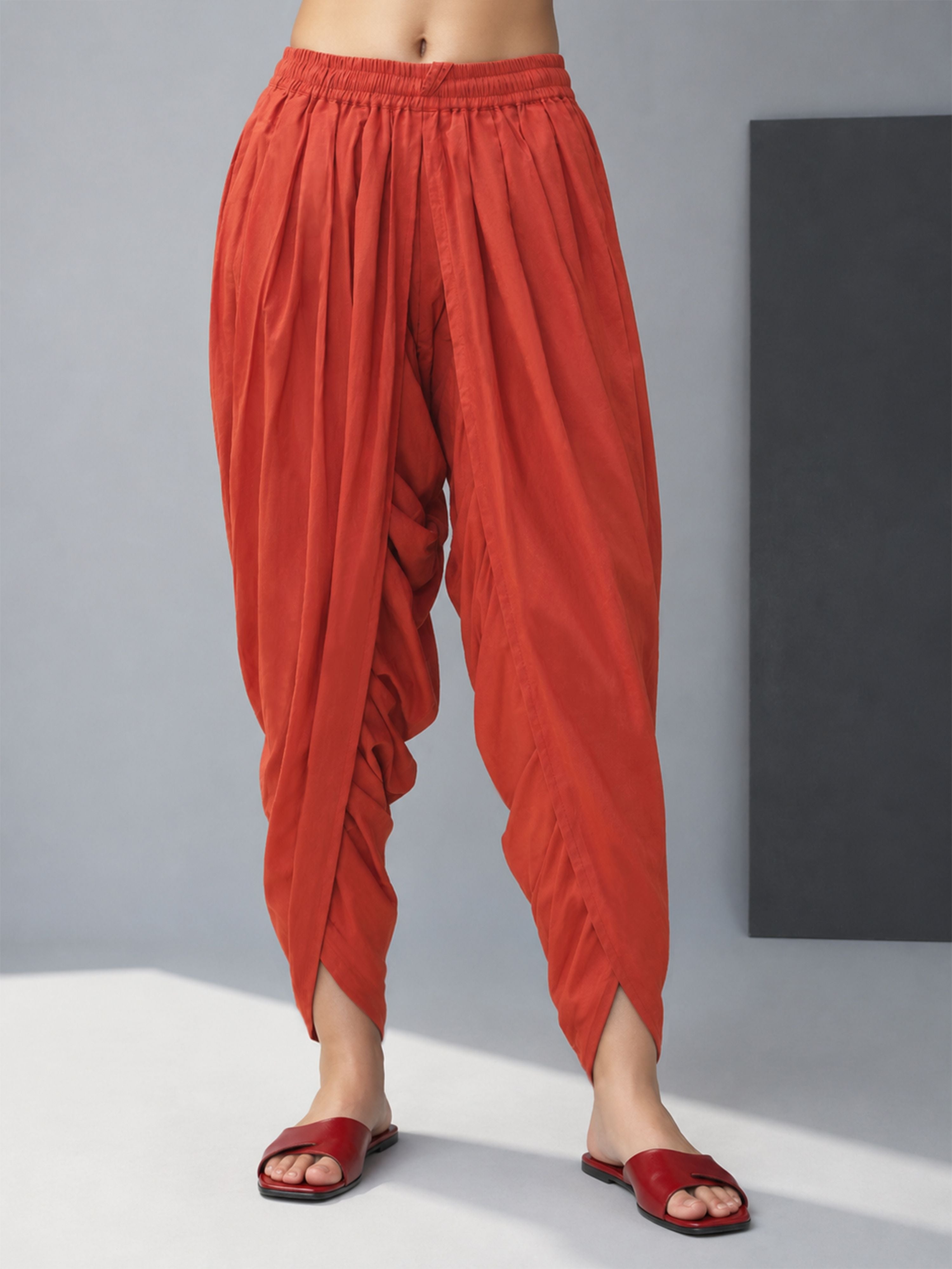 Pink Cotton-Blend Solid Dhoti Pant for Women | VASTRAMAY