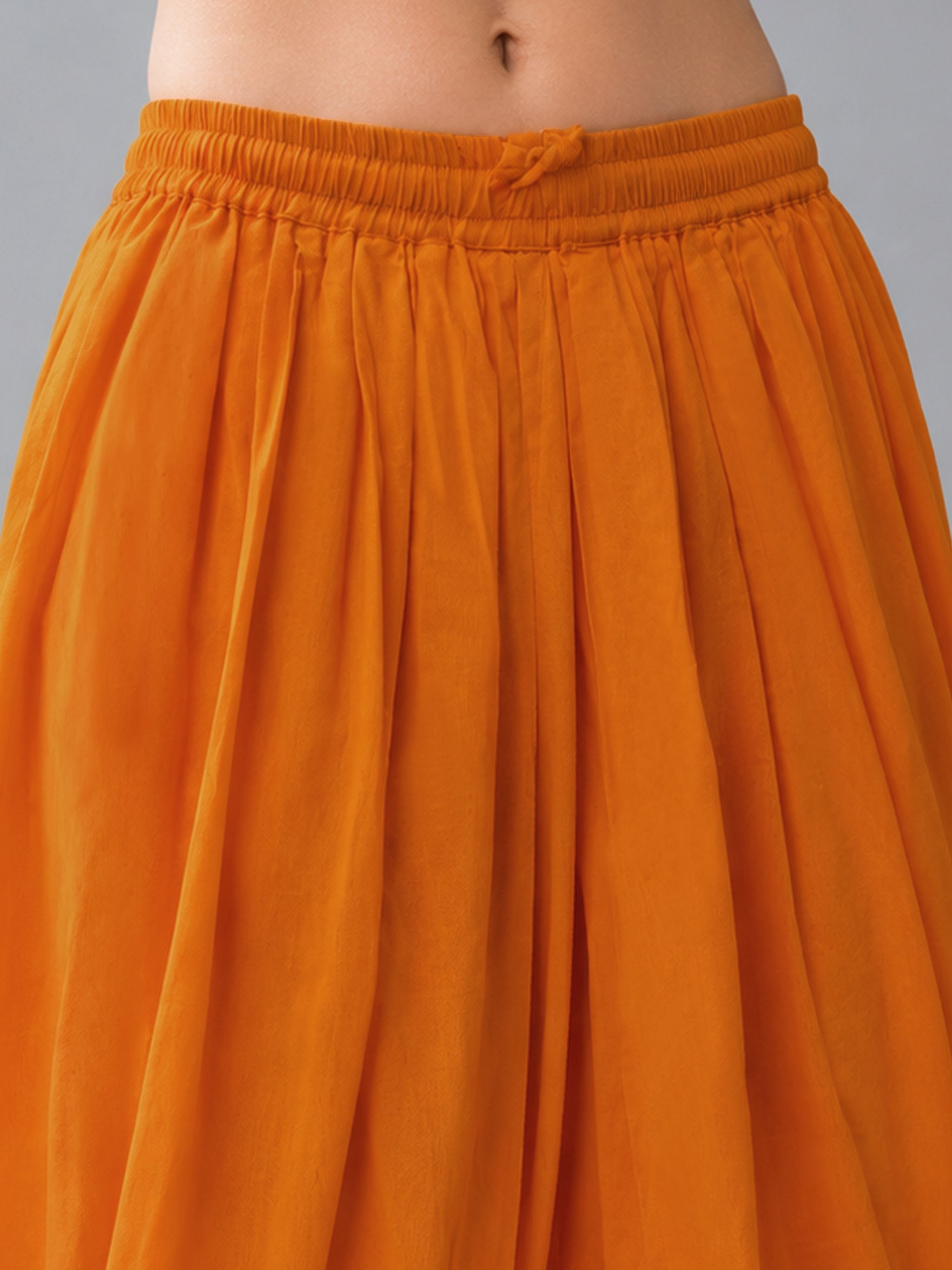 Women's Mustard Cotton-Blend Solid Dhoti