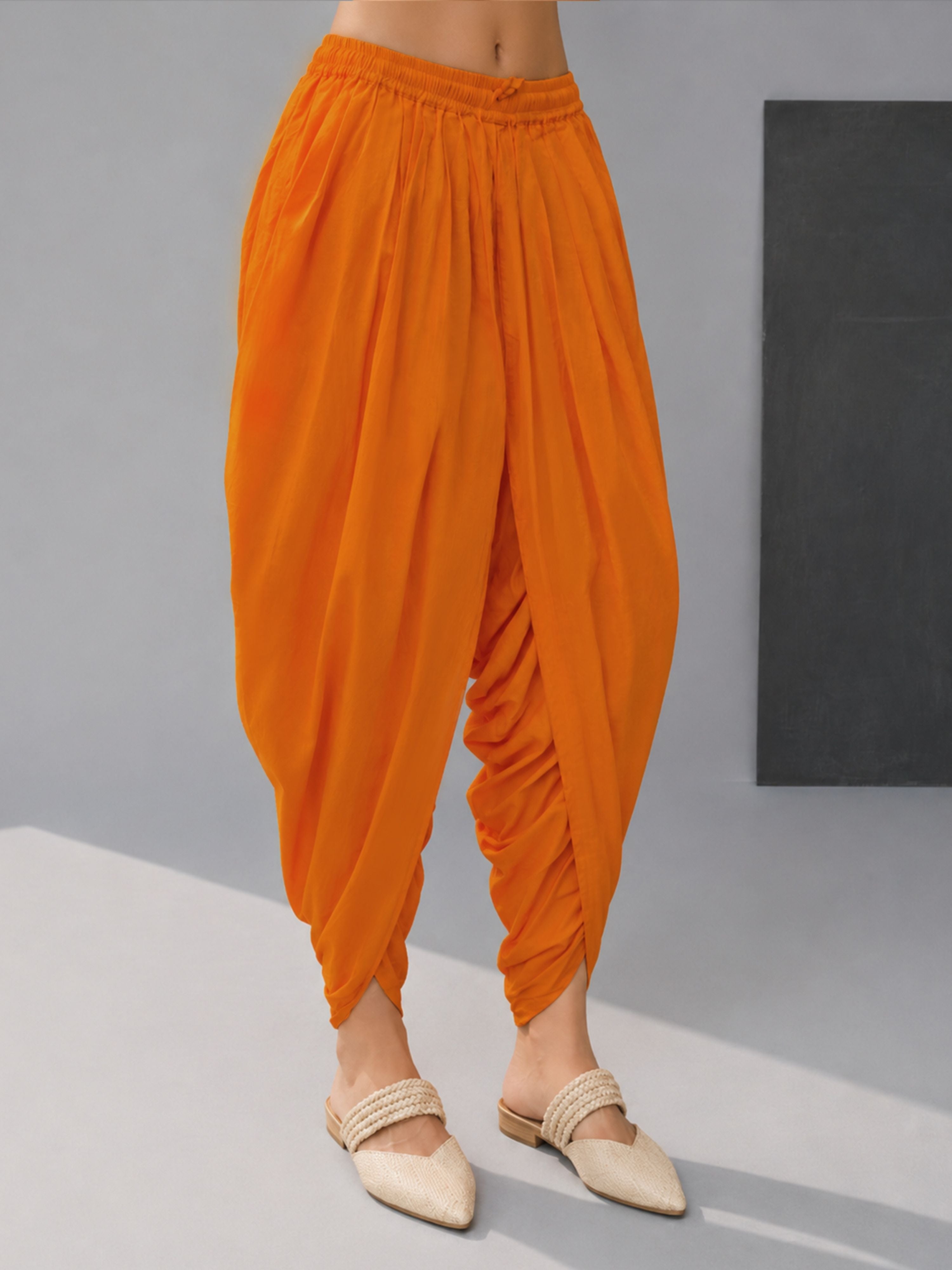 Women's Mustard Cotton-Blend Solid Dhoti