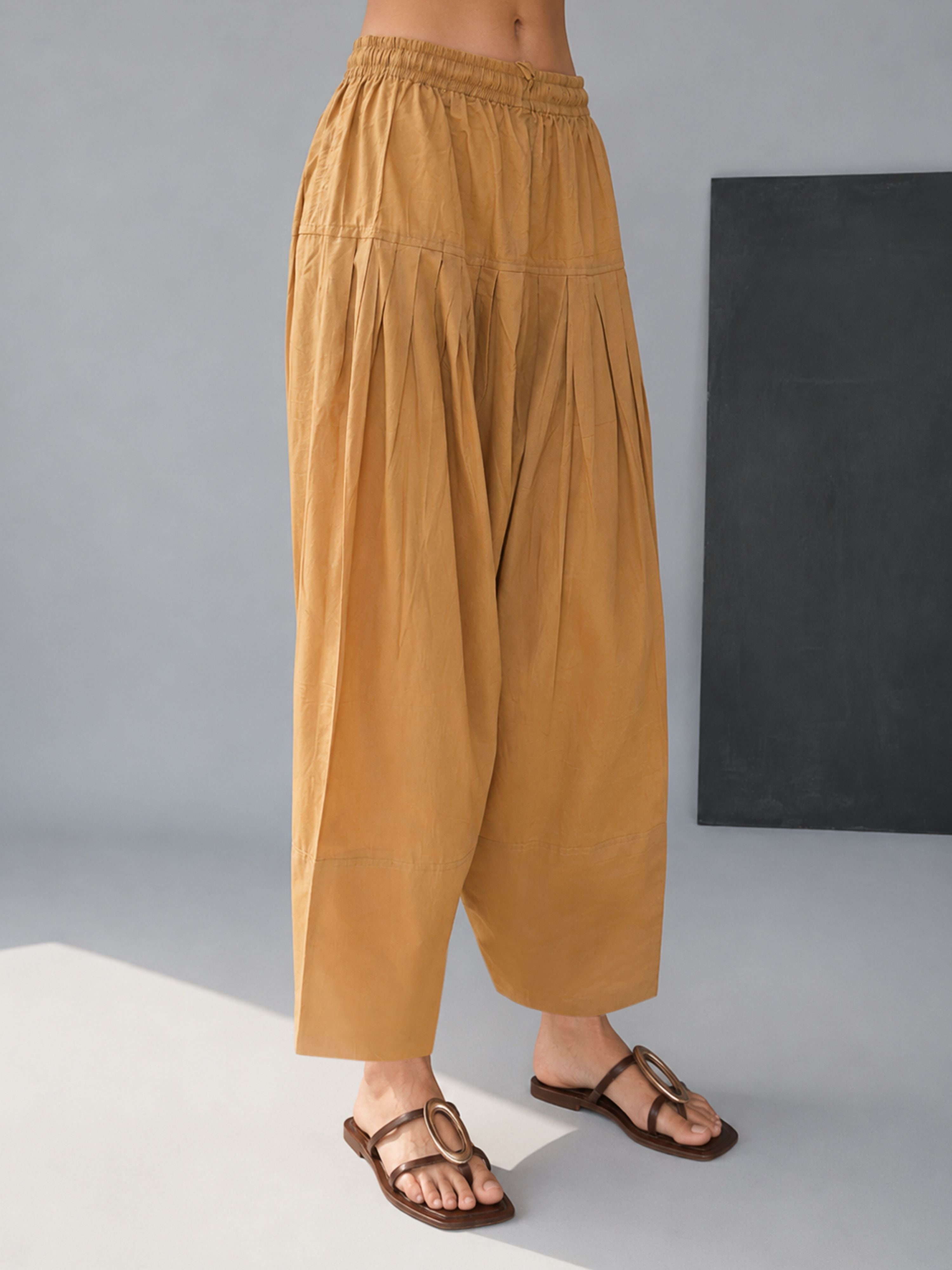 Women's Beige Cambric Cotton Solid Palazzo