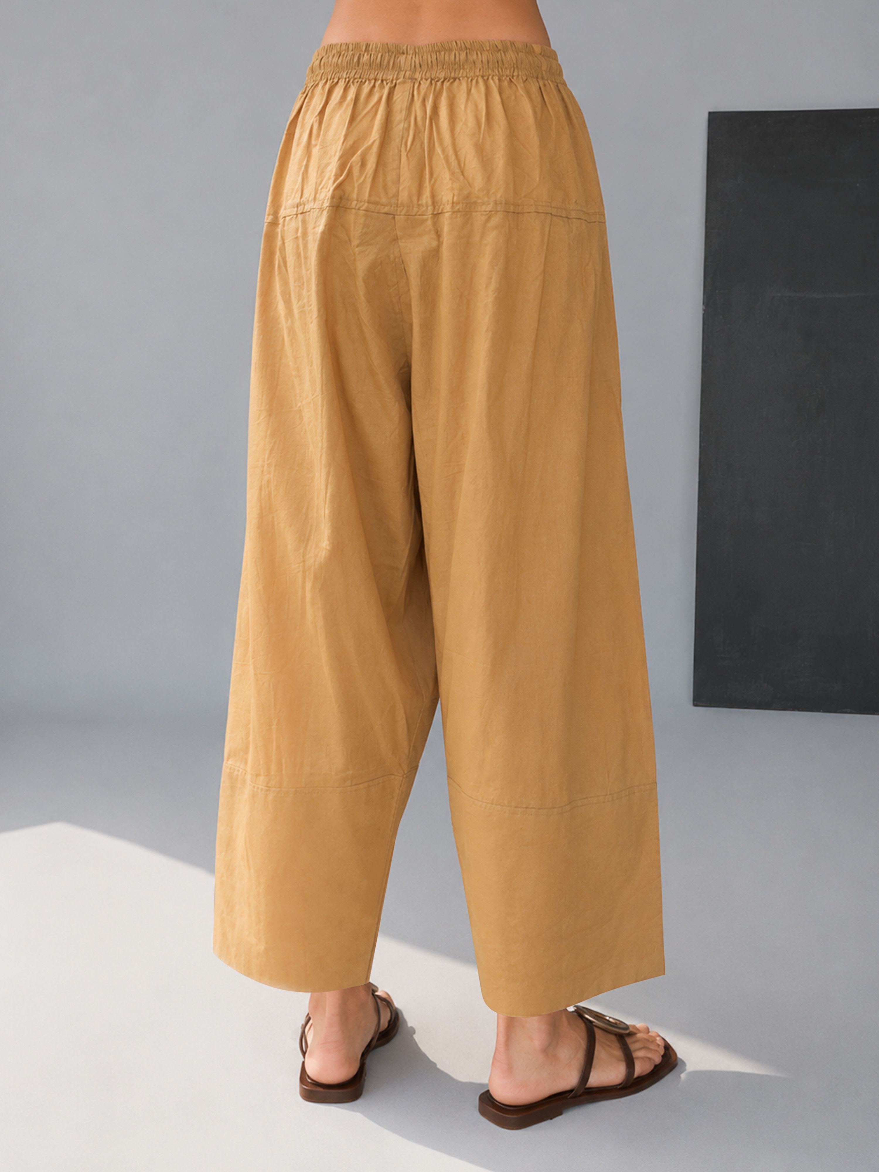 Women's Beige Cambric Cotton Solid Palazzo