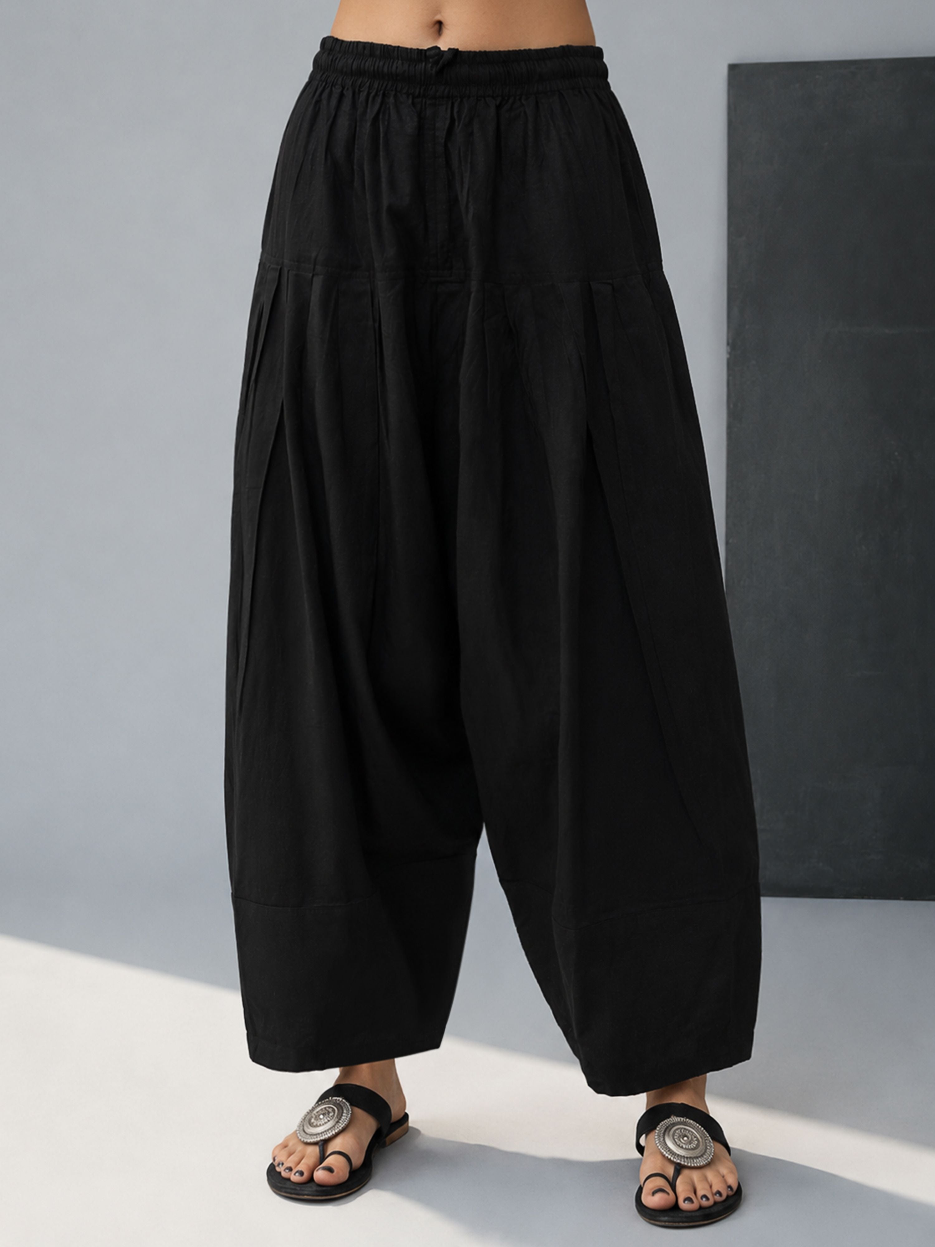 Women Black Cotton Cambric Wide Leg Palazzo Pants