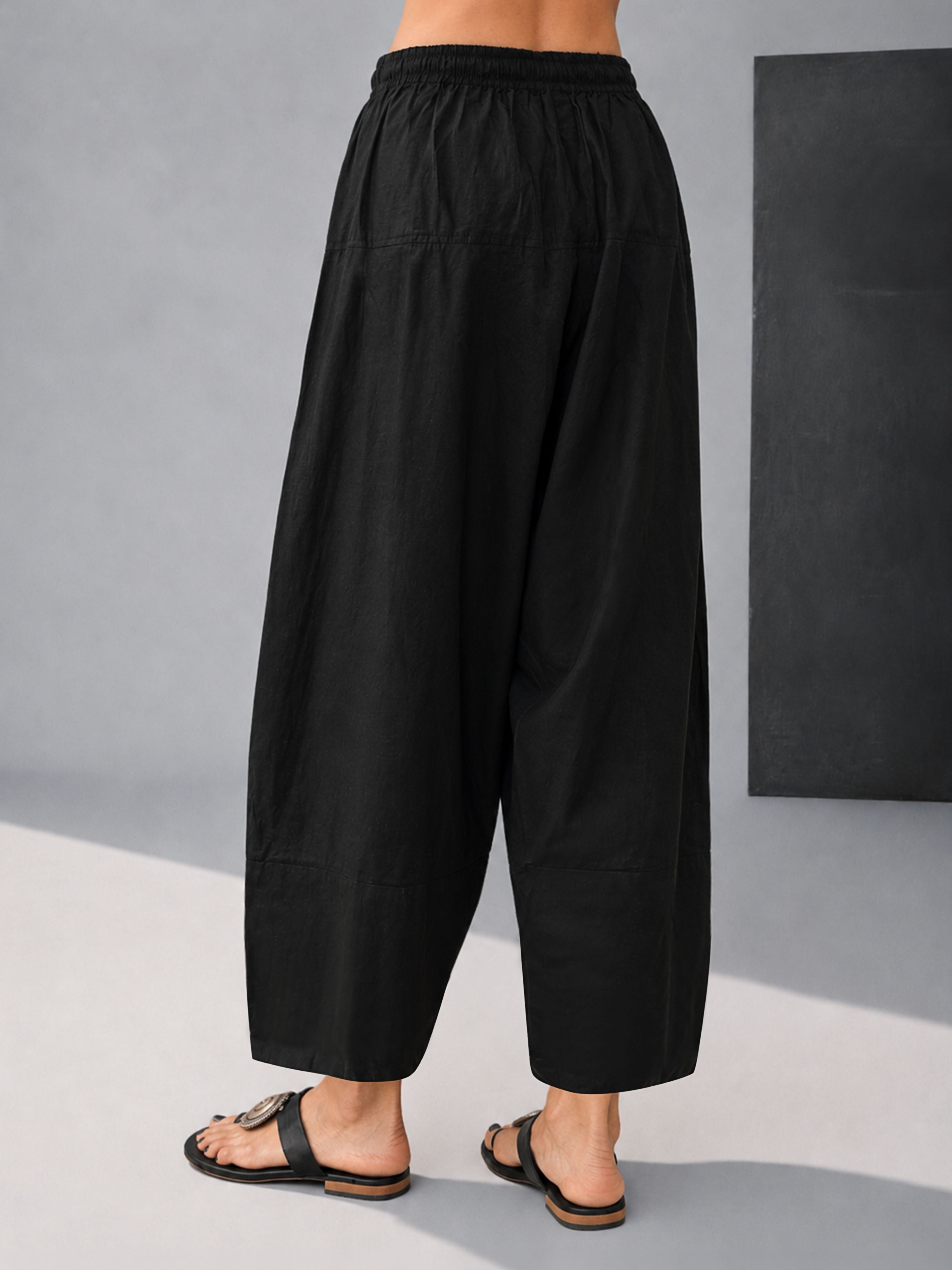 Women's Black Cambric Cotton Solid Palazzo