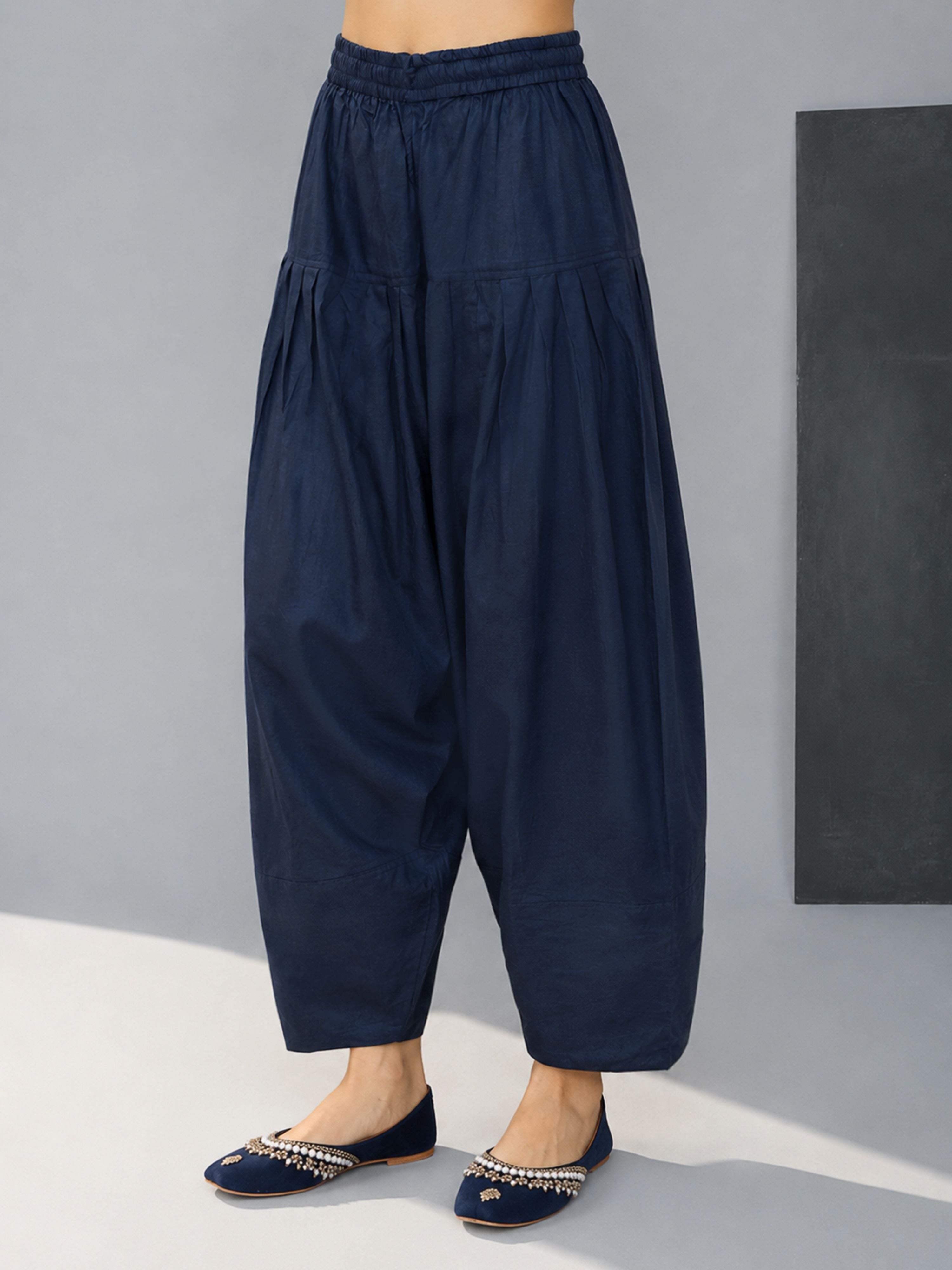 Women's Navy Blue Cambric Cotton Solid Palazzo