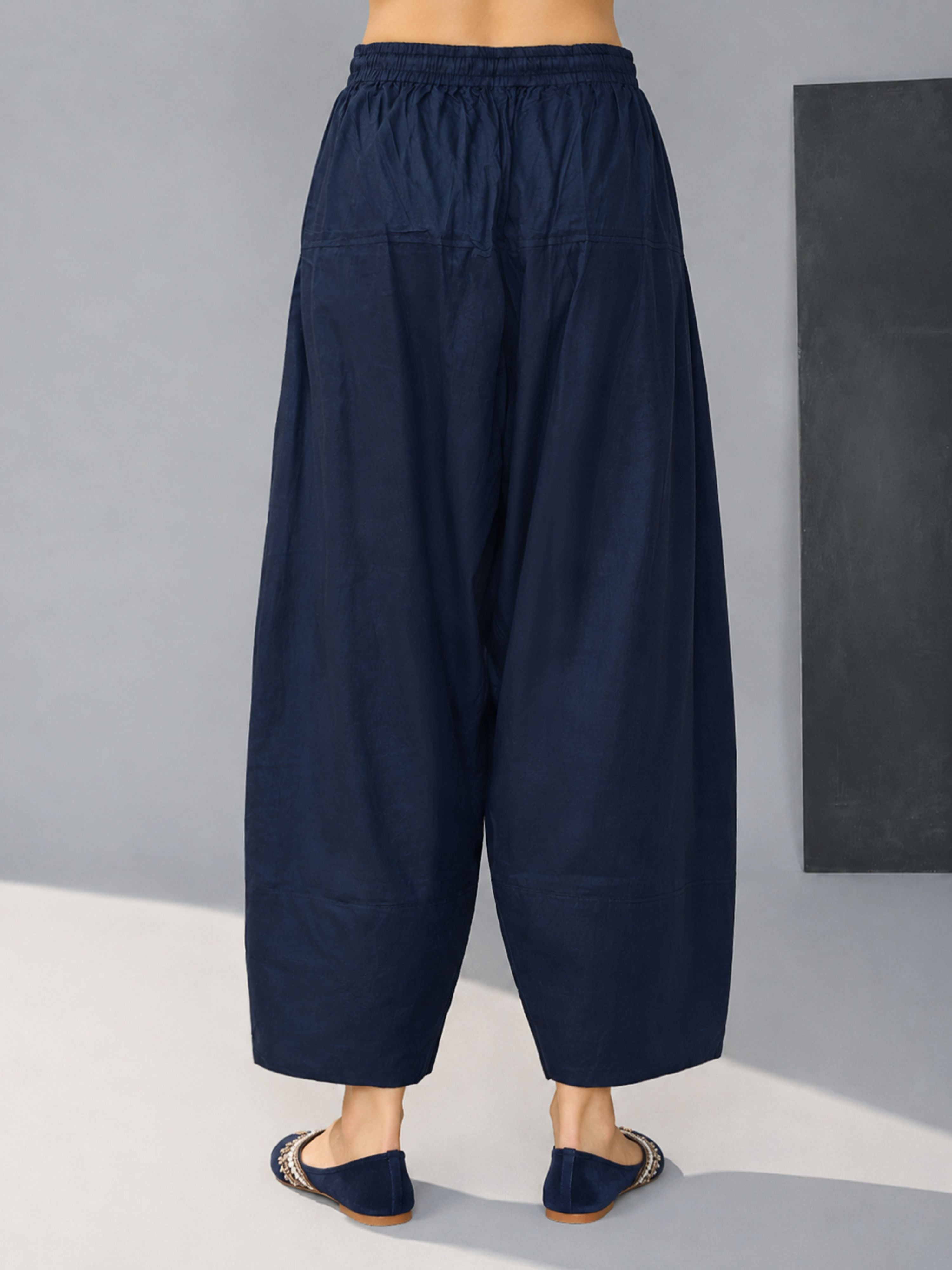 Women's Navy Blue Cambric Cotton Solid Palazzo