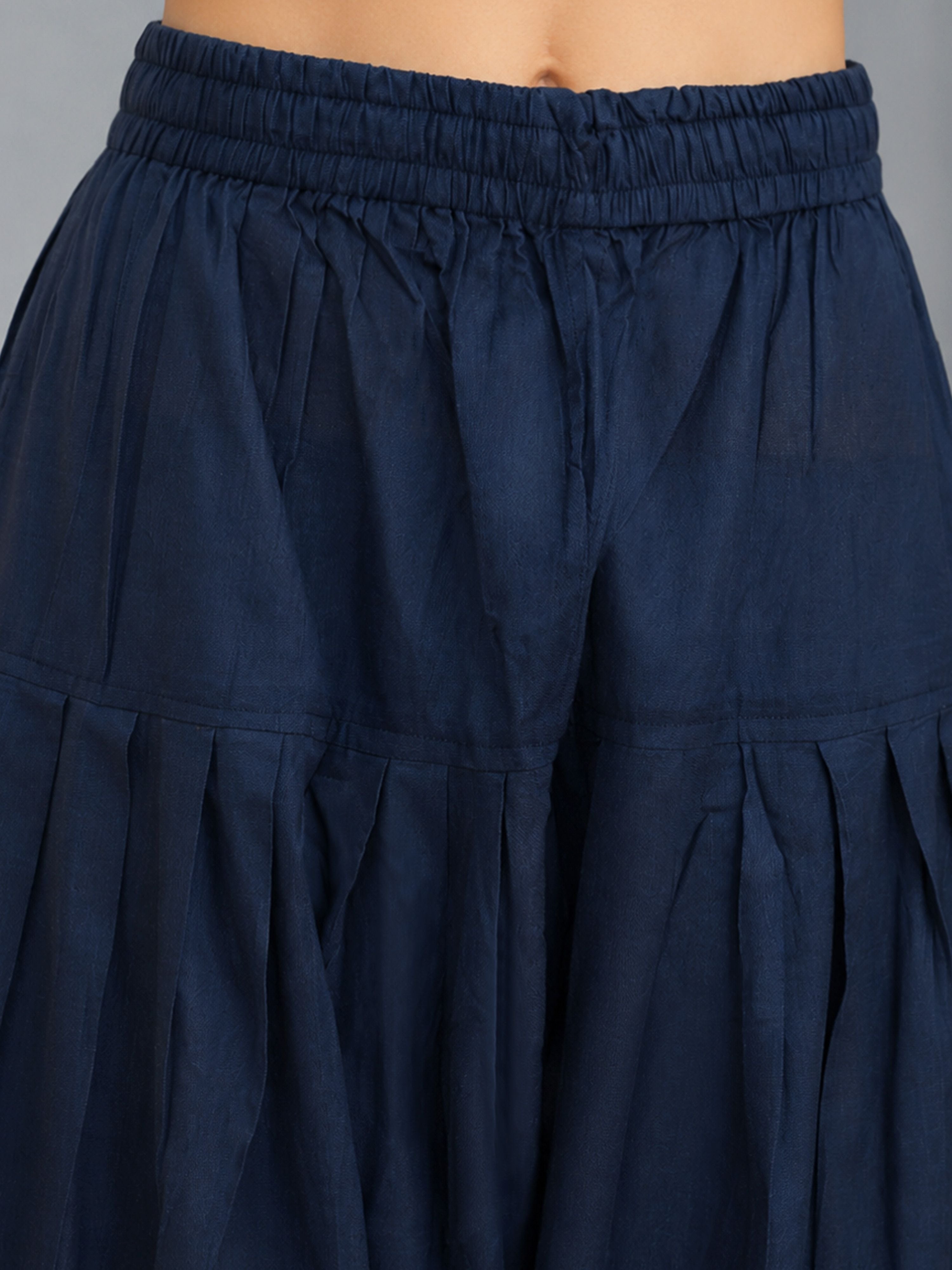 Women's Navy Blue Cambric Cotton Solid Palazzo