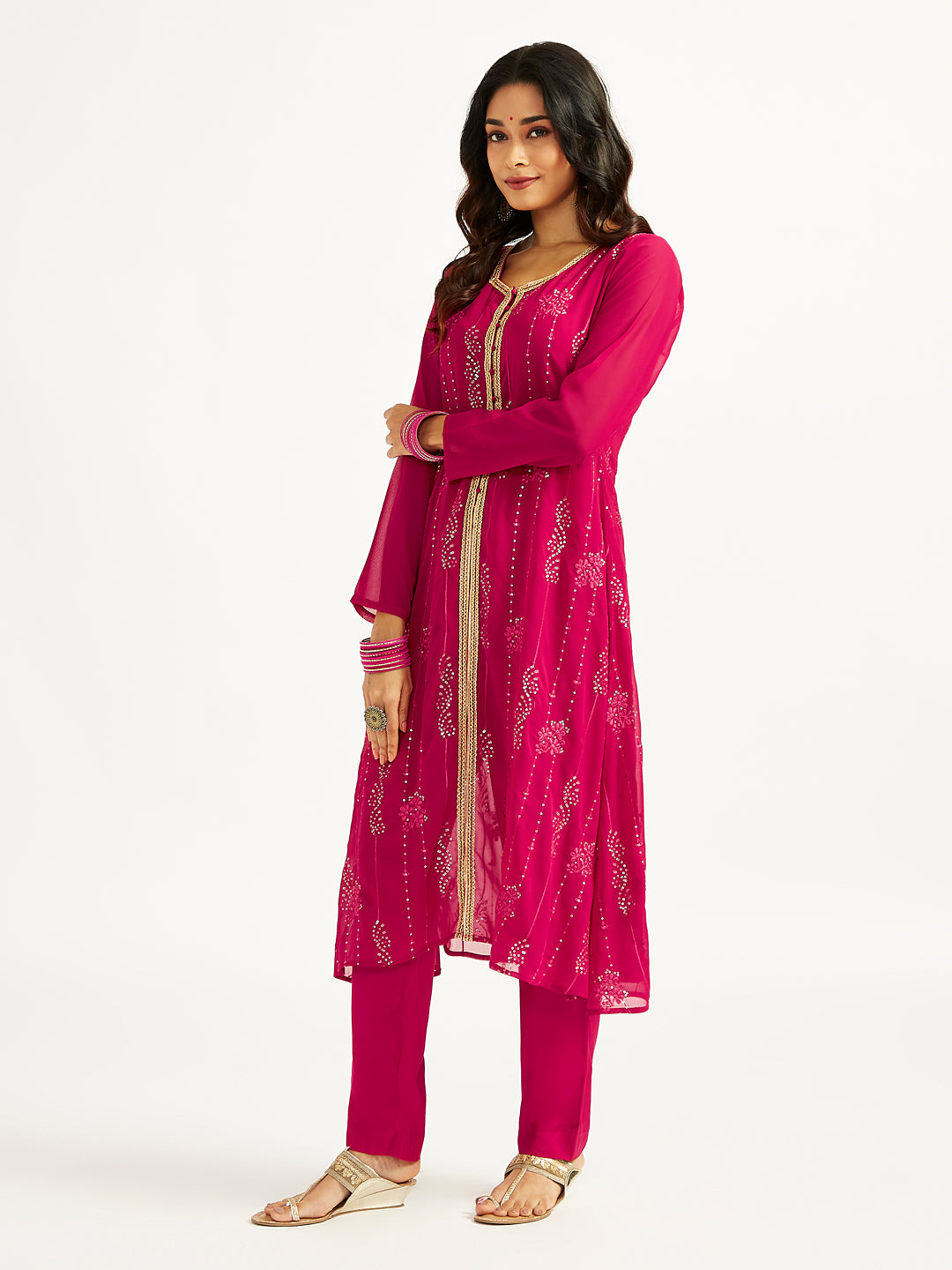 Women's Magenta Jacket Top Pant Set