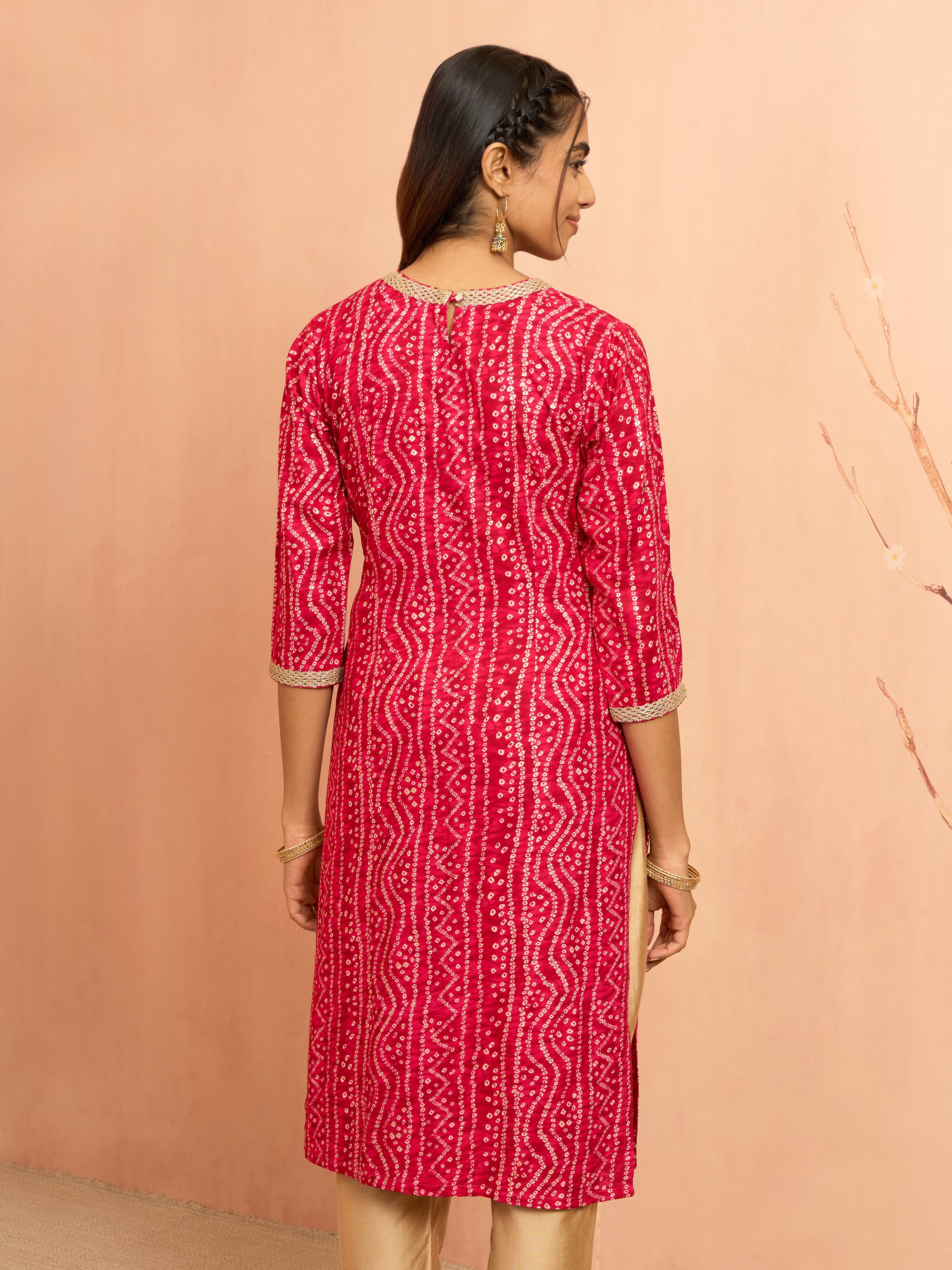 Women's Falsa Bandhani Foil Print Rayon Kurta