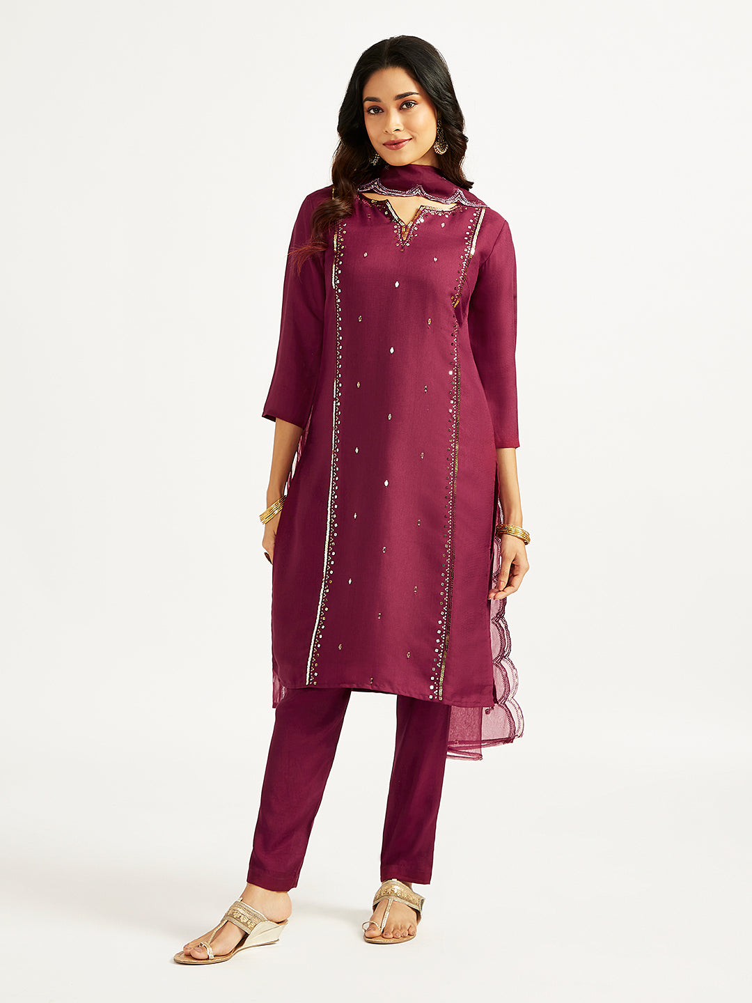 Women's Wine Kurta Set