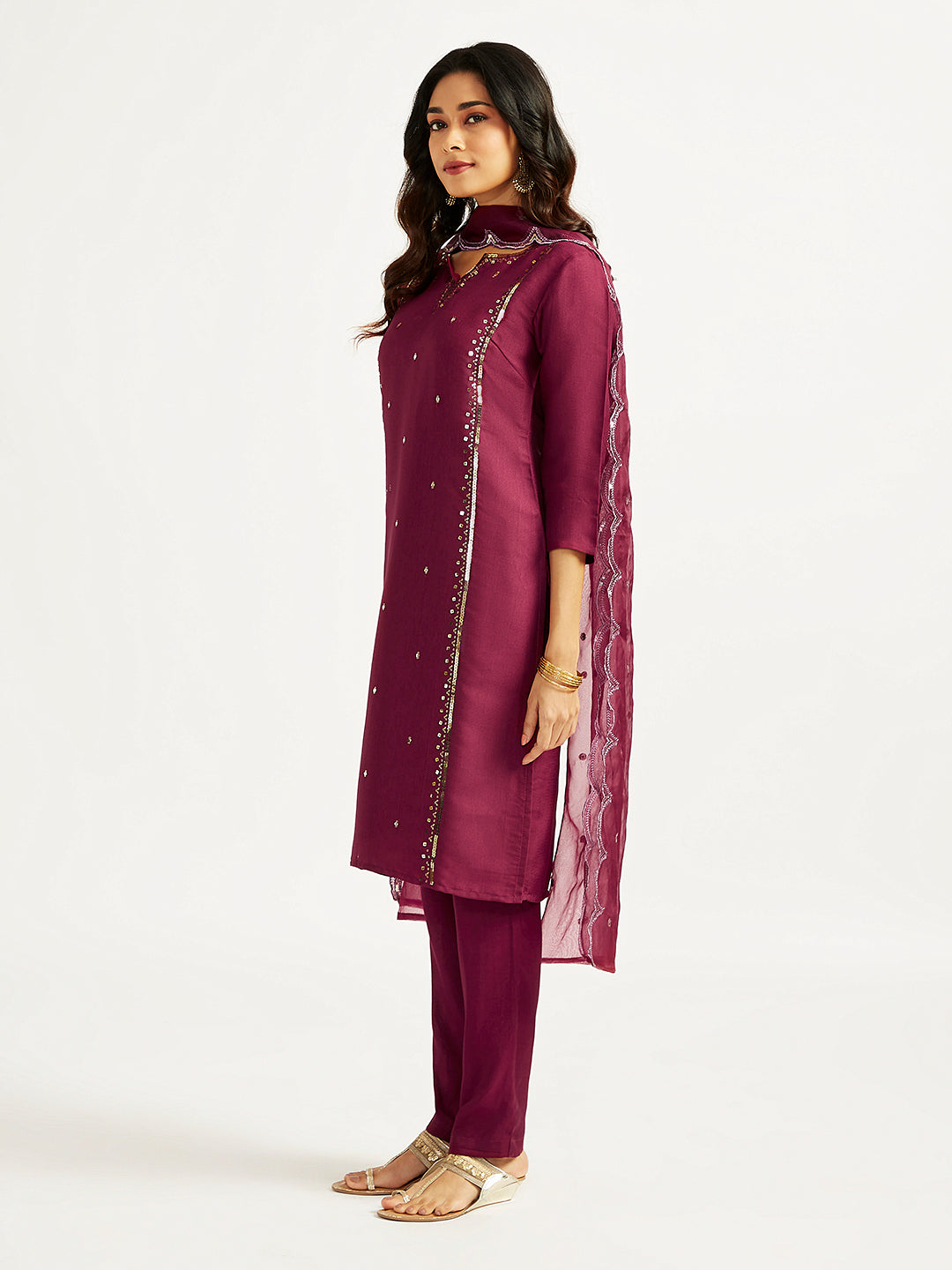 Women's Wine Kurta Set