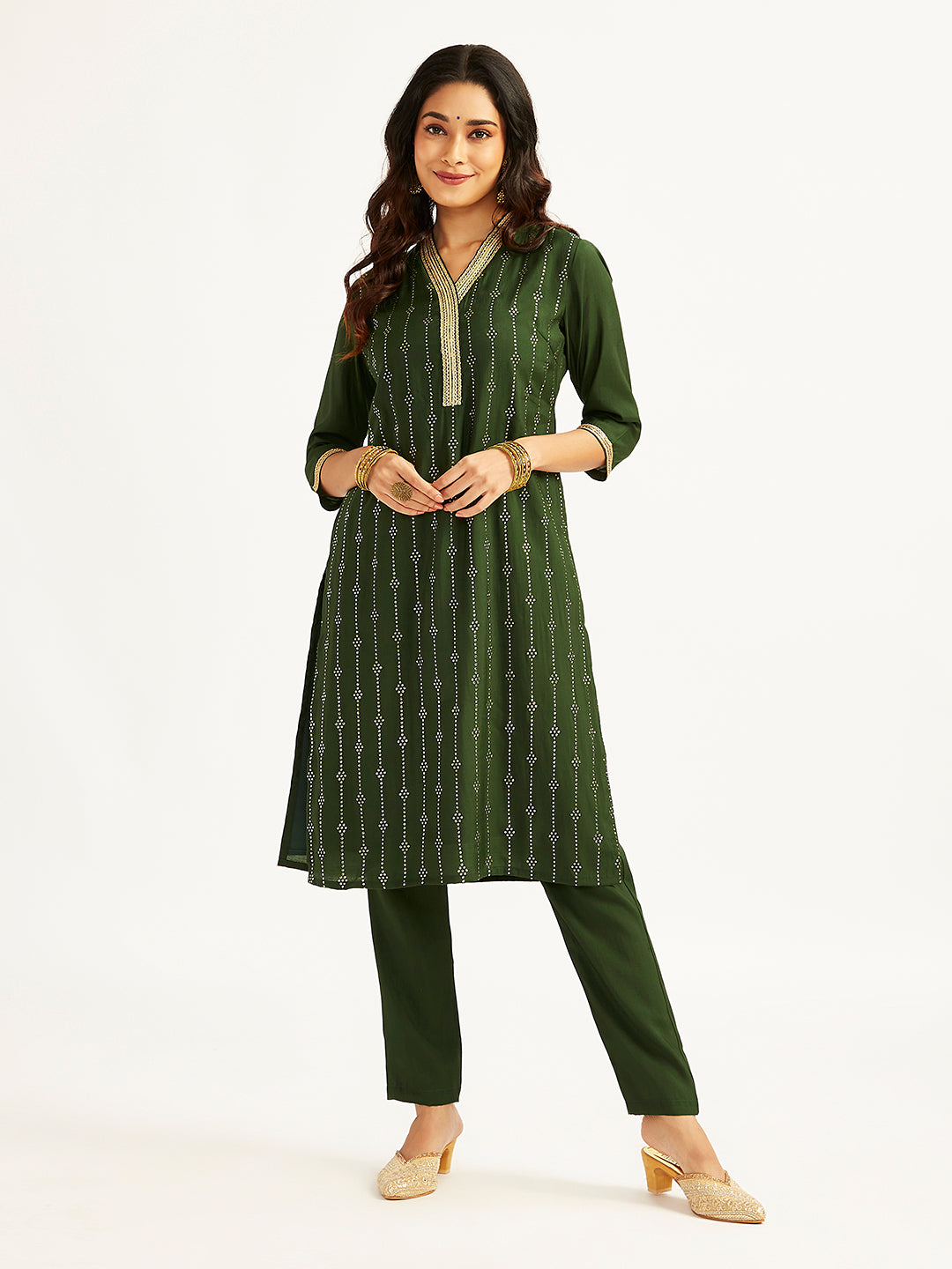 Women's Bottle Green Kurta Set