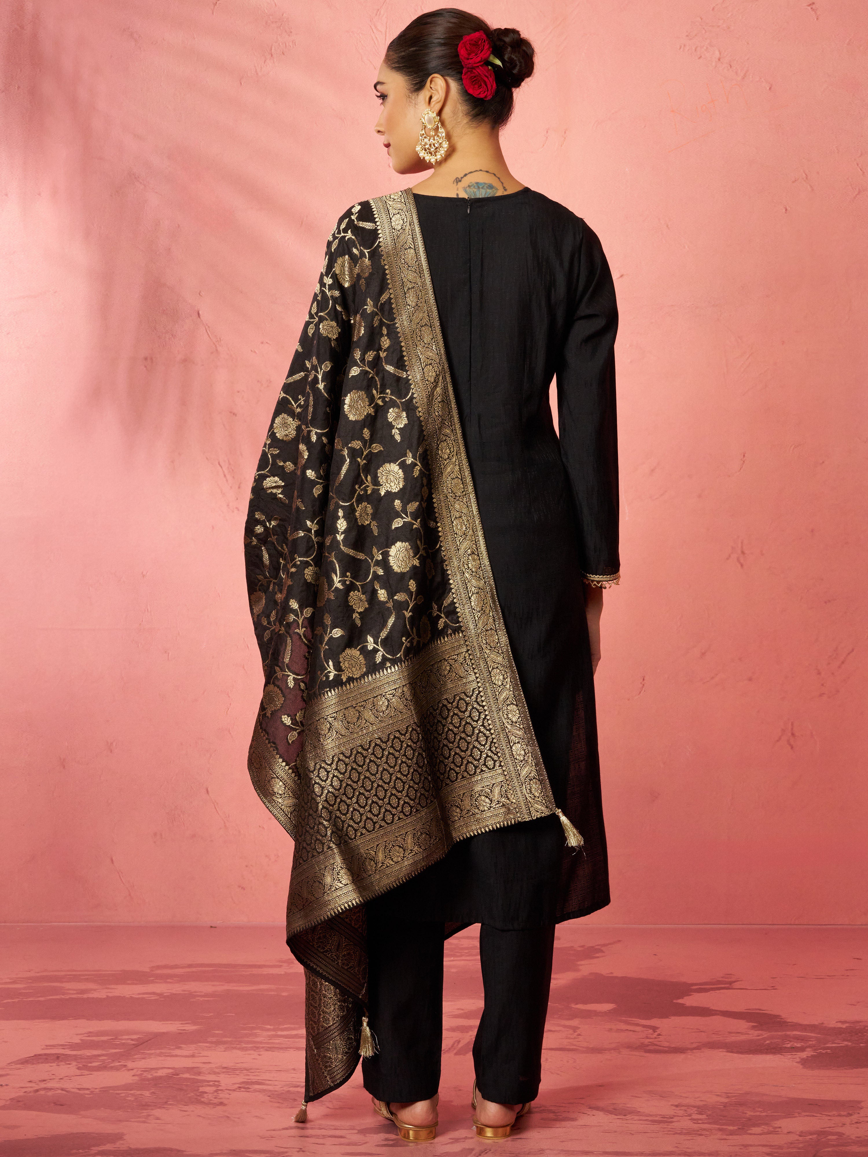 Women's Black Cotton Straight Kurta Set