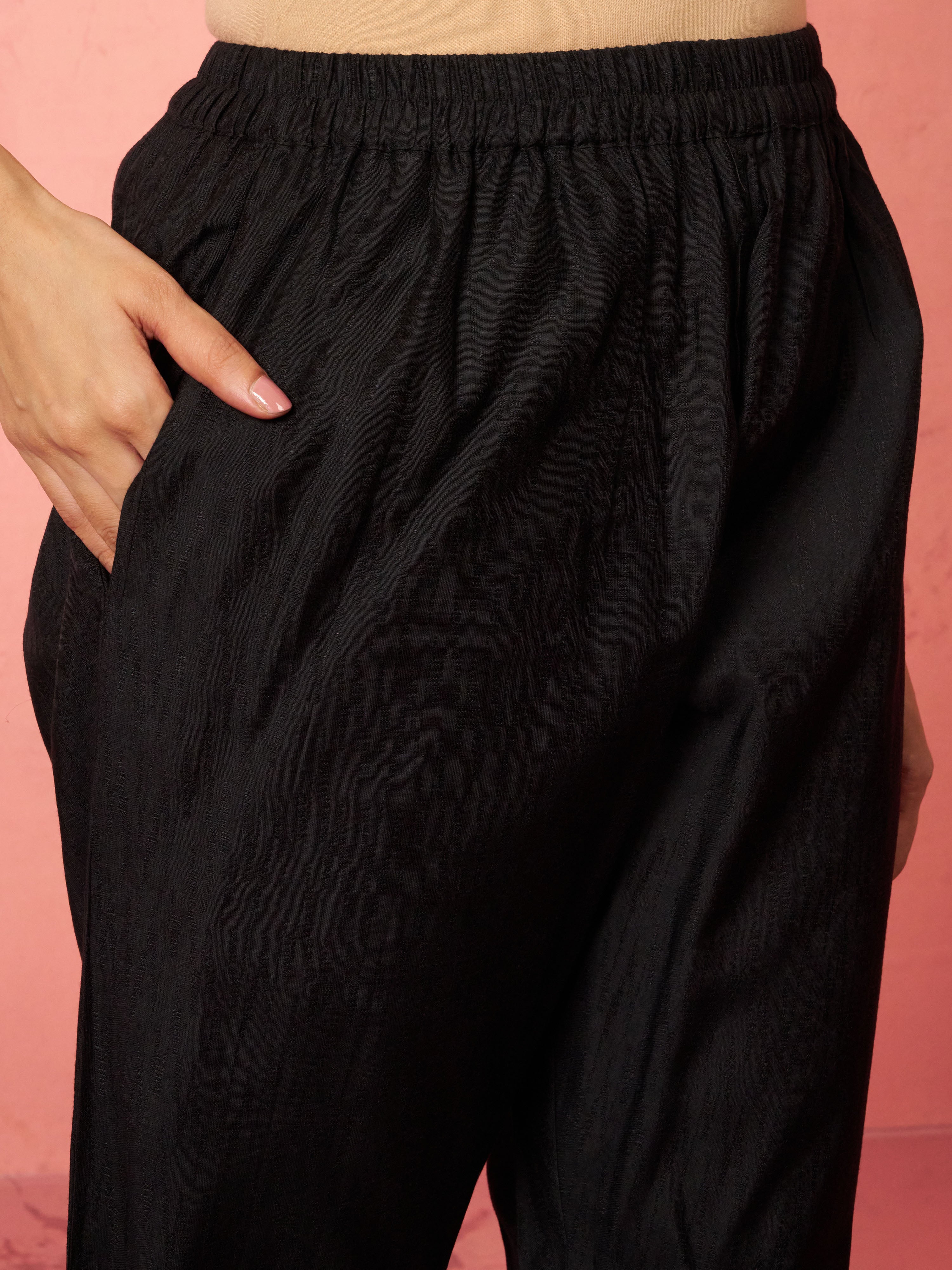 Women's Black Cotton Straight Kurta Set