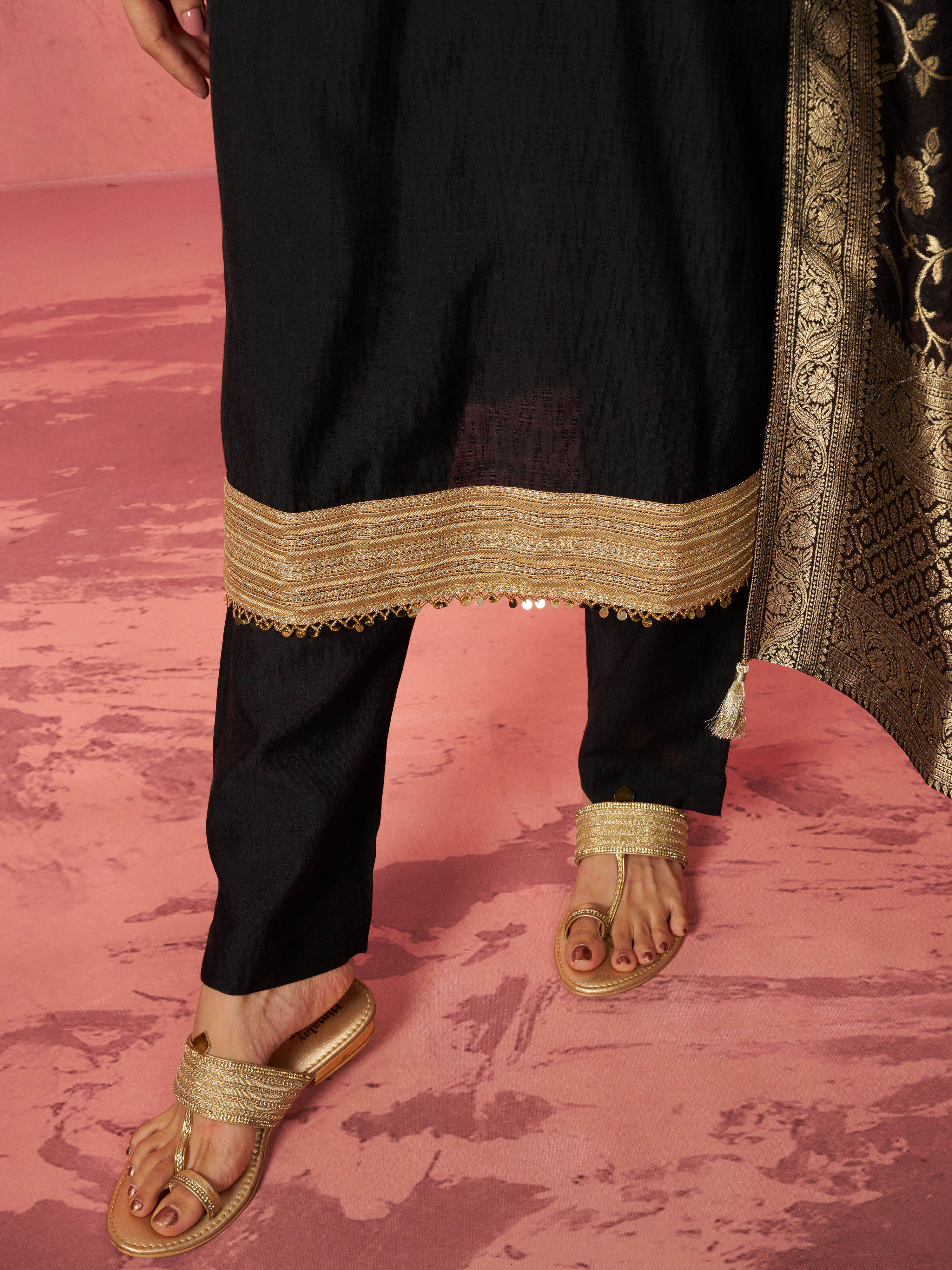 Women's Black Cotton Straight Kurta Set