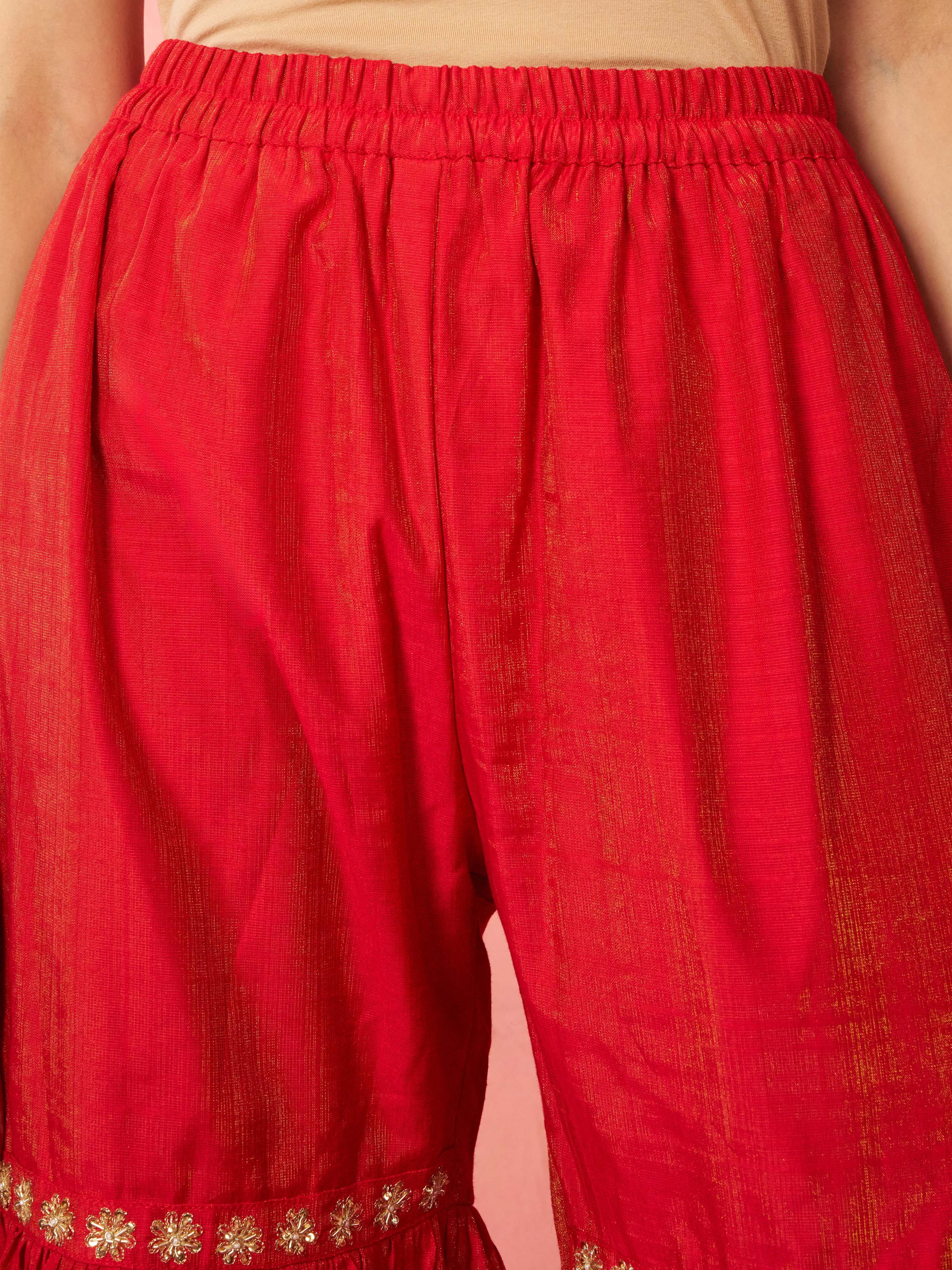 Women's Red Cotton Kurta Sharara Set