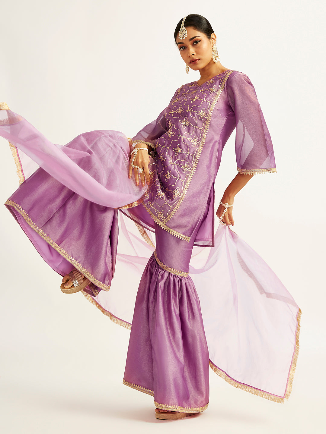 Women's Purple Kurta Sharara Set