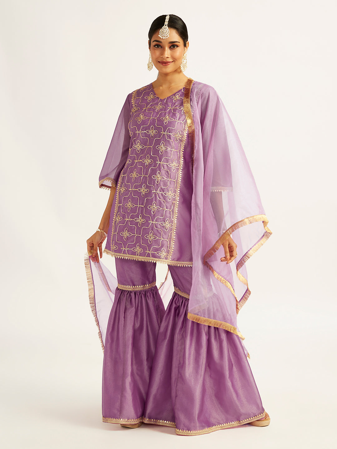 Women's Purple Kurta Sharara Set