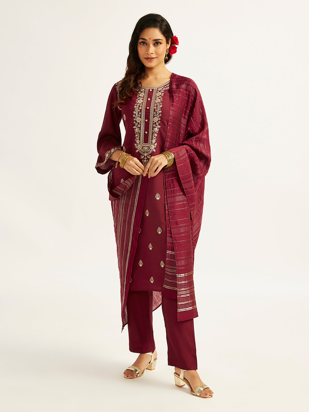 Women's Maroon Kurta Set