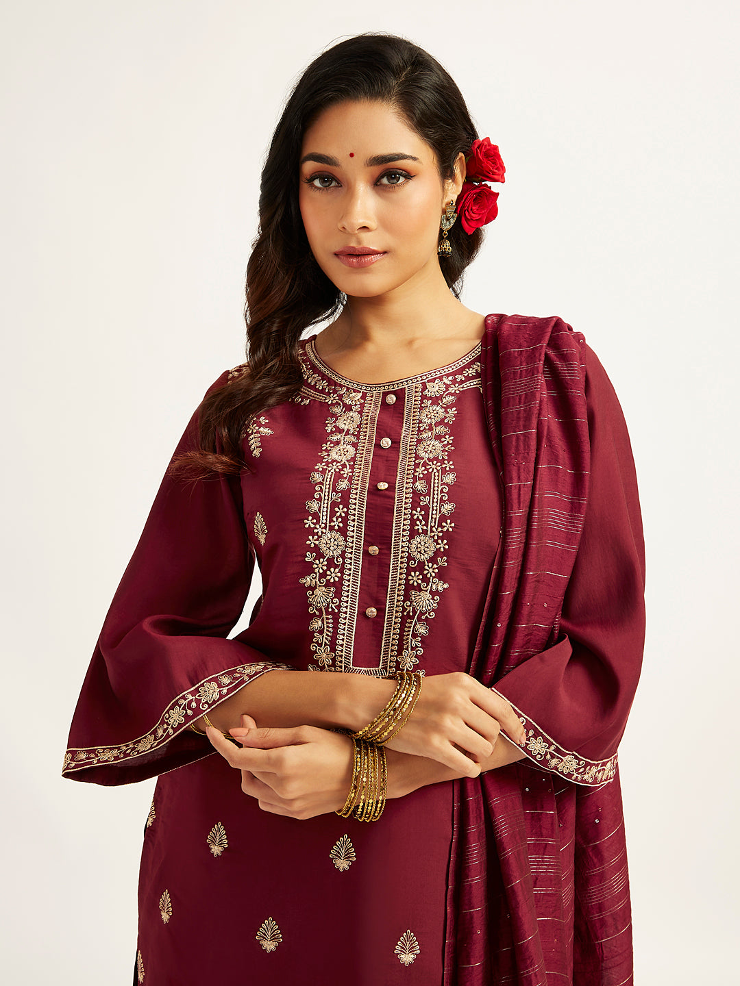 Women's Maroon Kurta Set