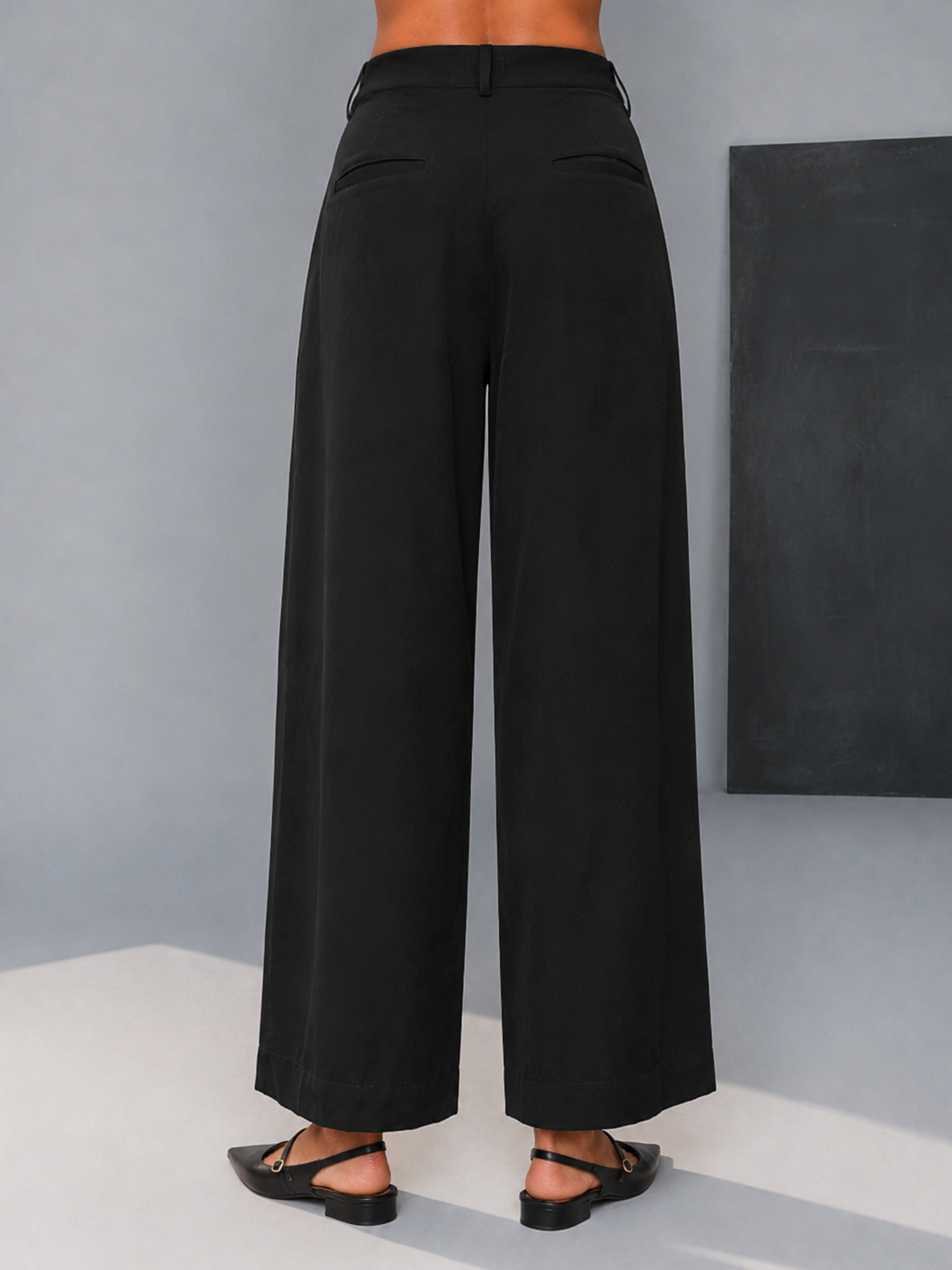 Women's Black Silk-Blend Solid Palazzo
