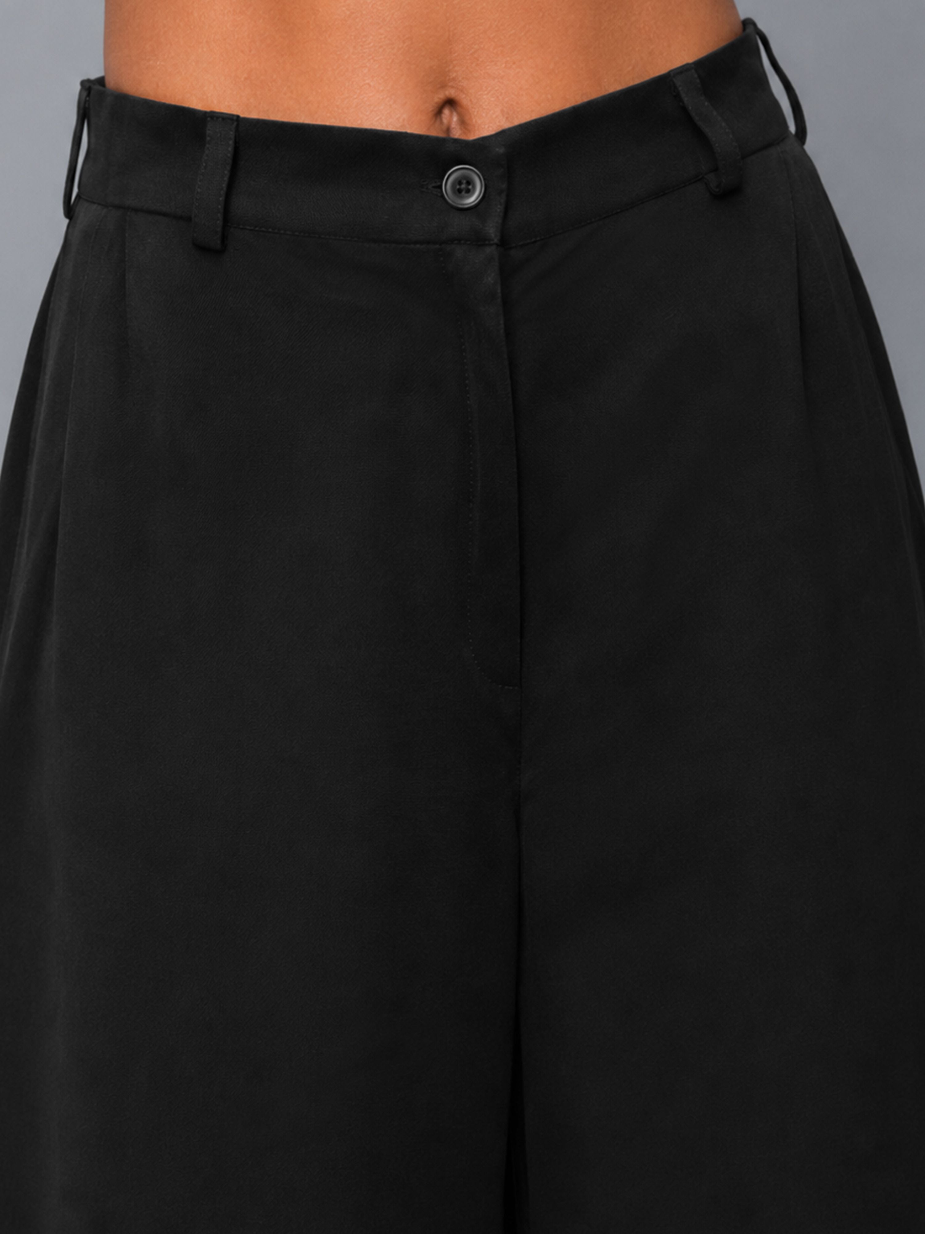 Women's Black Silk-Blend Solid Palazzo