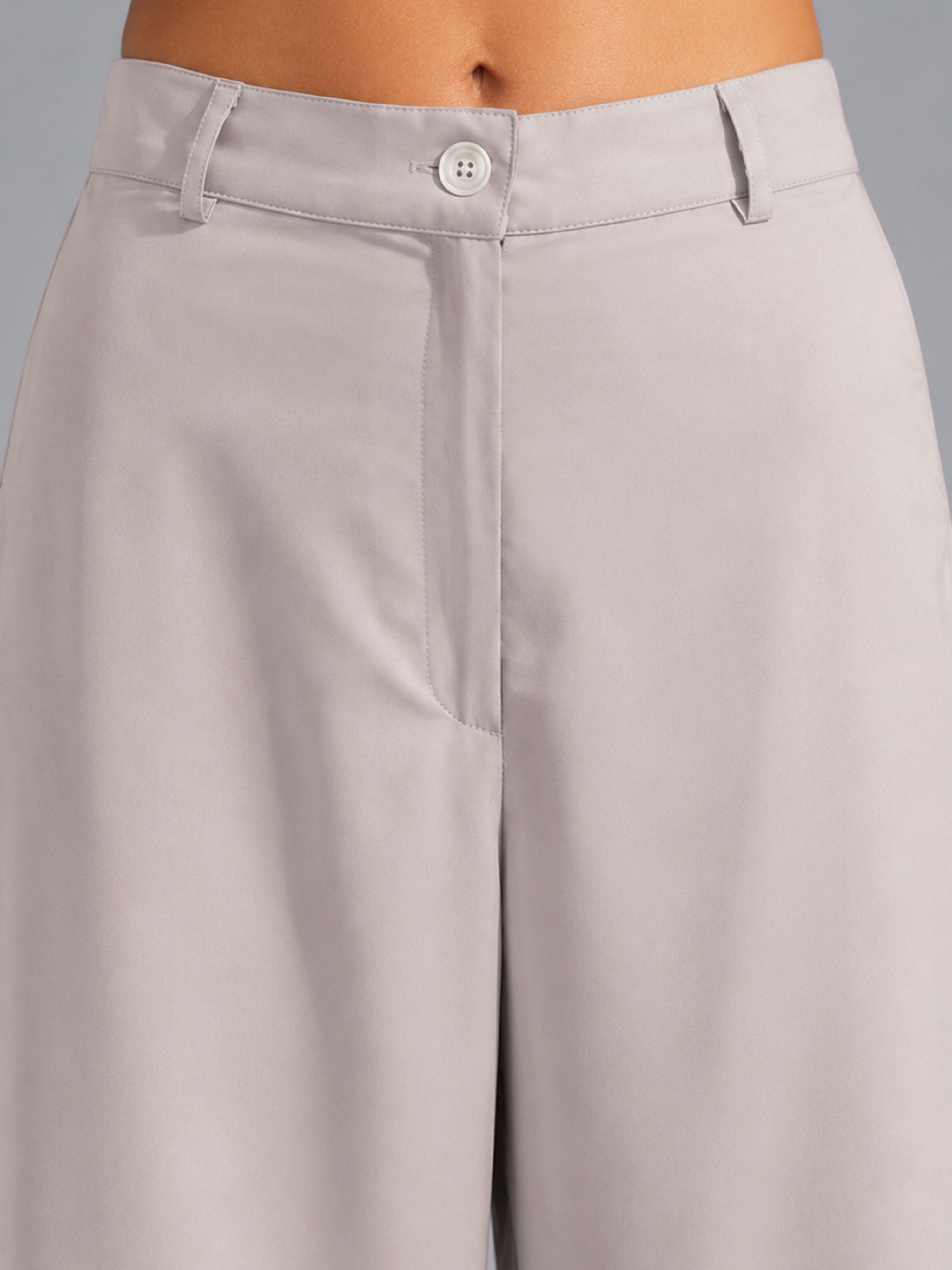Women's Lavender Silk-Blend Solid Wide Leg