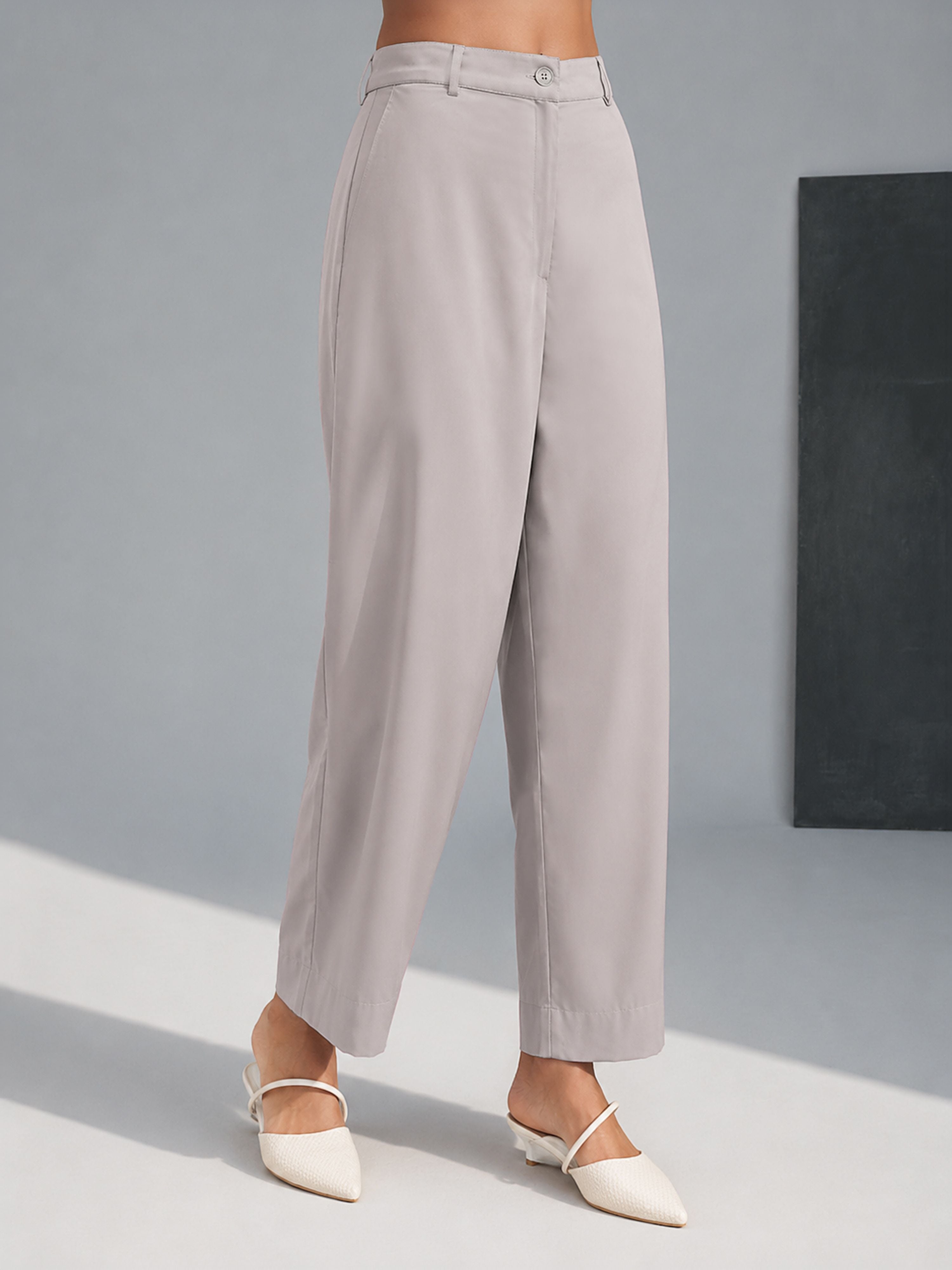 Women's Lavender Silk-Blend Solid Wide Leg