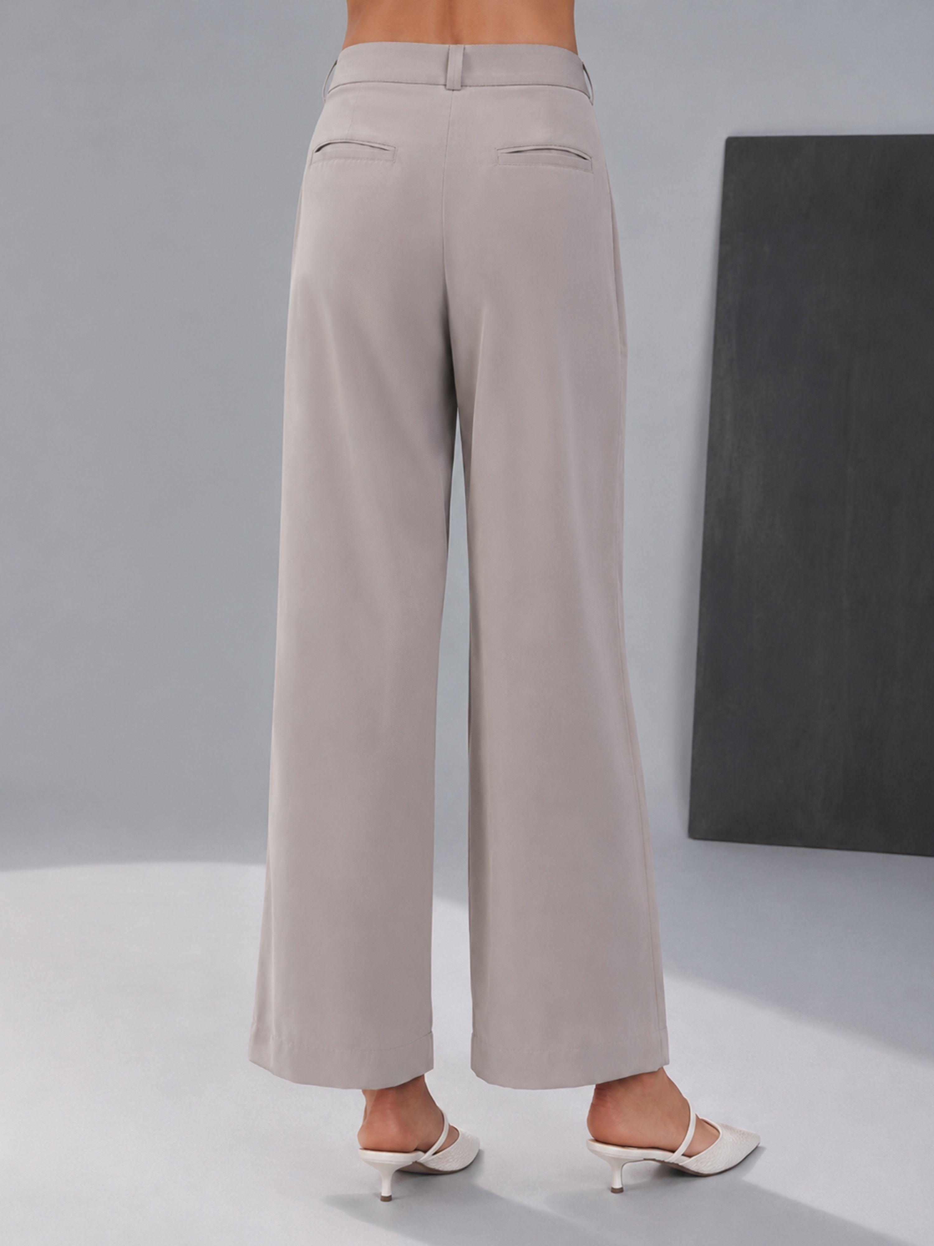 Women's Lavender Silk-Blend Solid Wide Leg