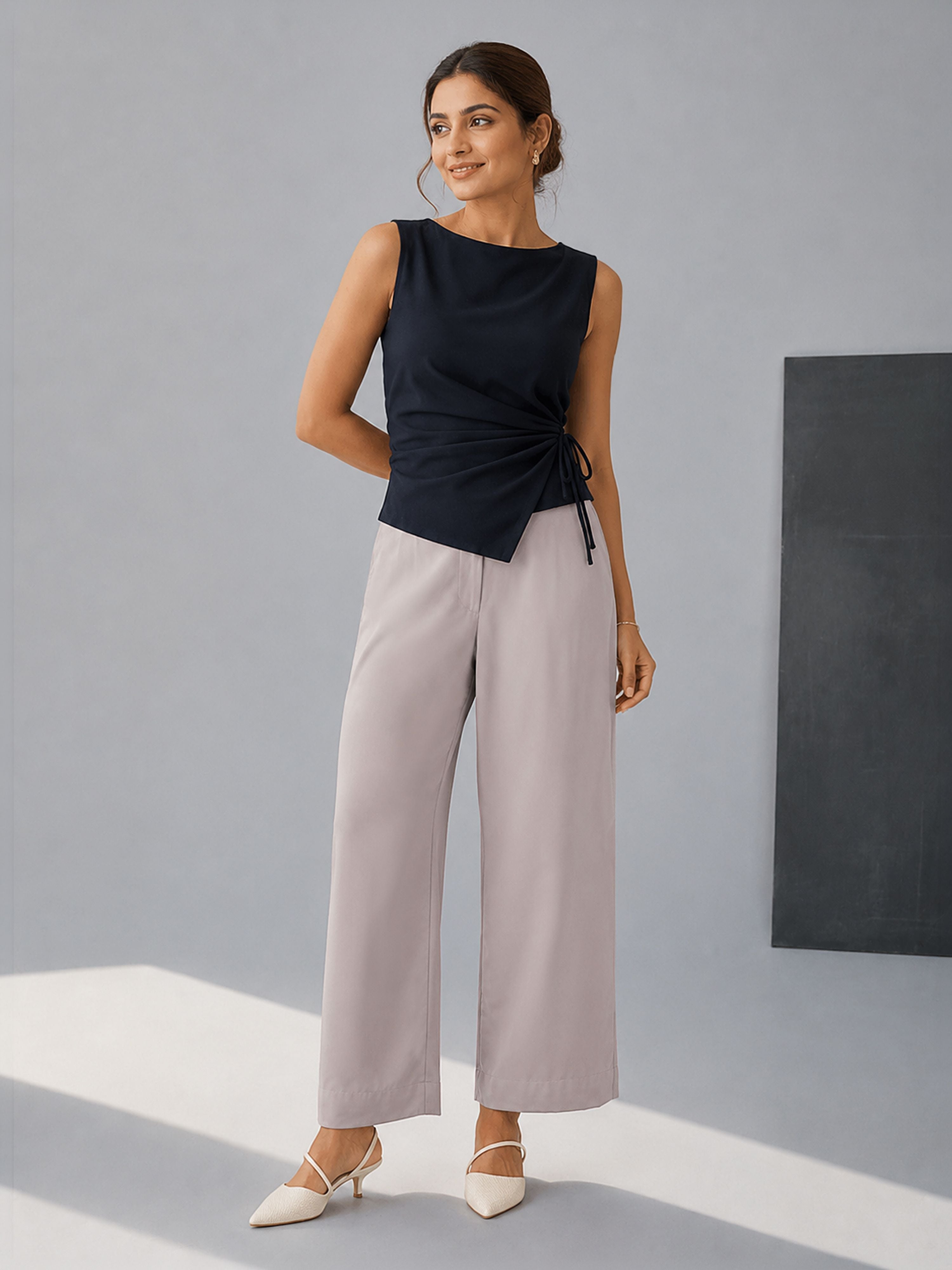 Women's Lavender Silk-Blend Solid Wide Leg