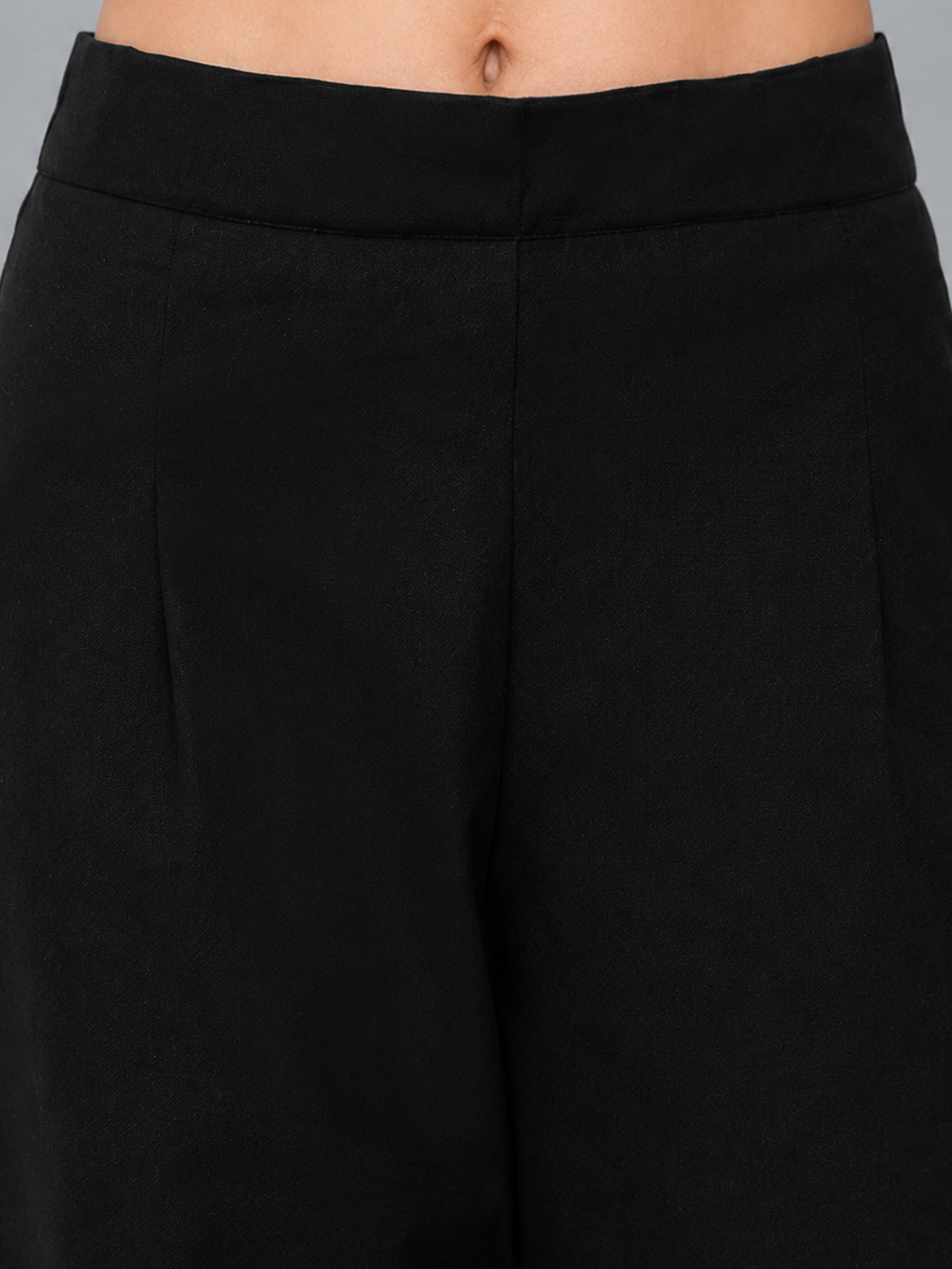 Women's Black Cotton Solid Pant