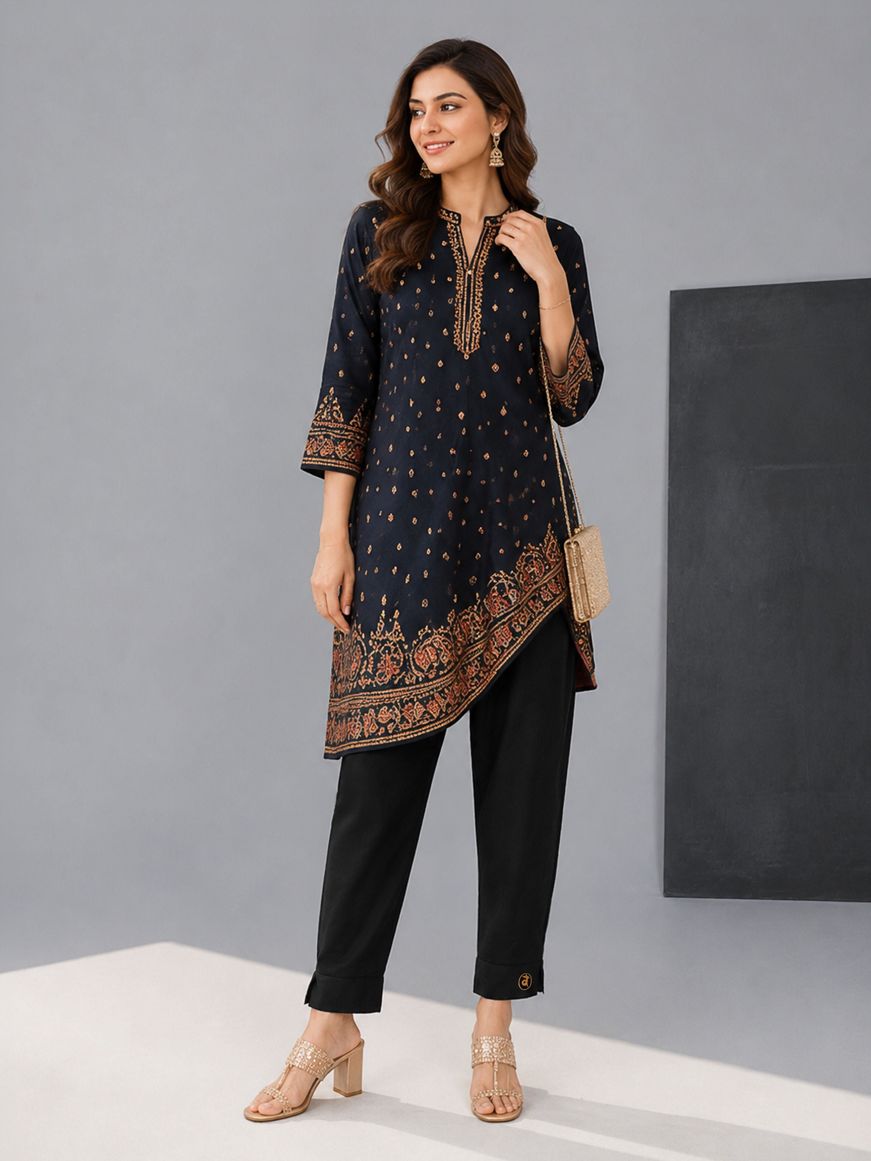 Women's Black Cotton Solid Pant