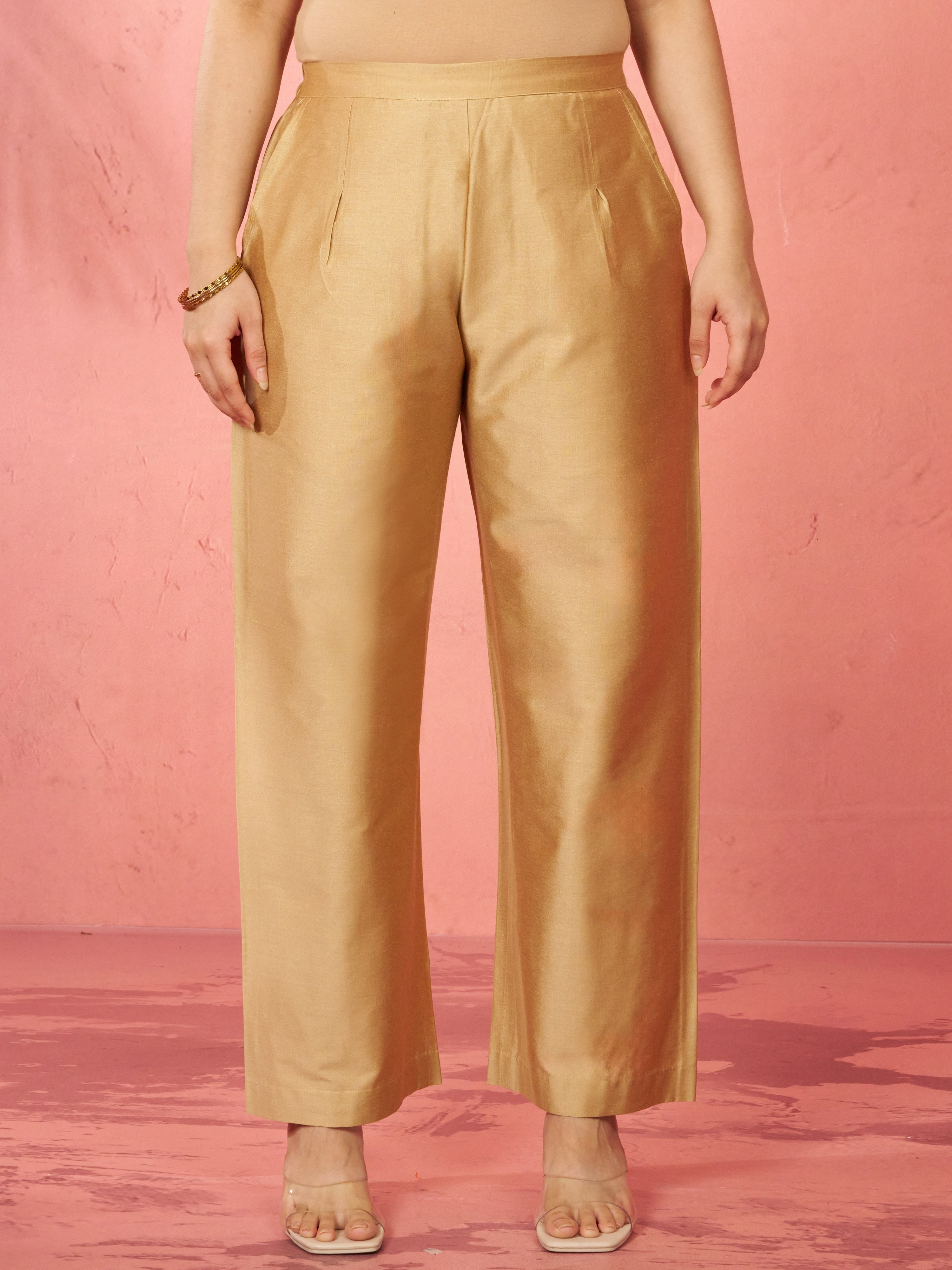 Women's Rose Gold Viscose Palazzo Pants