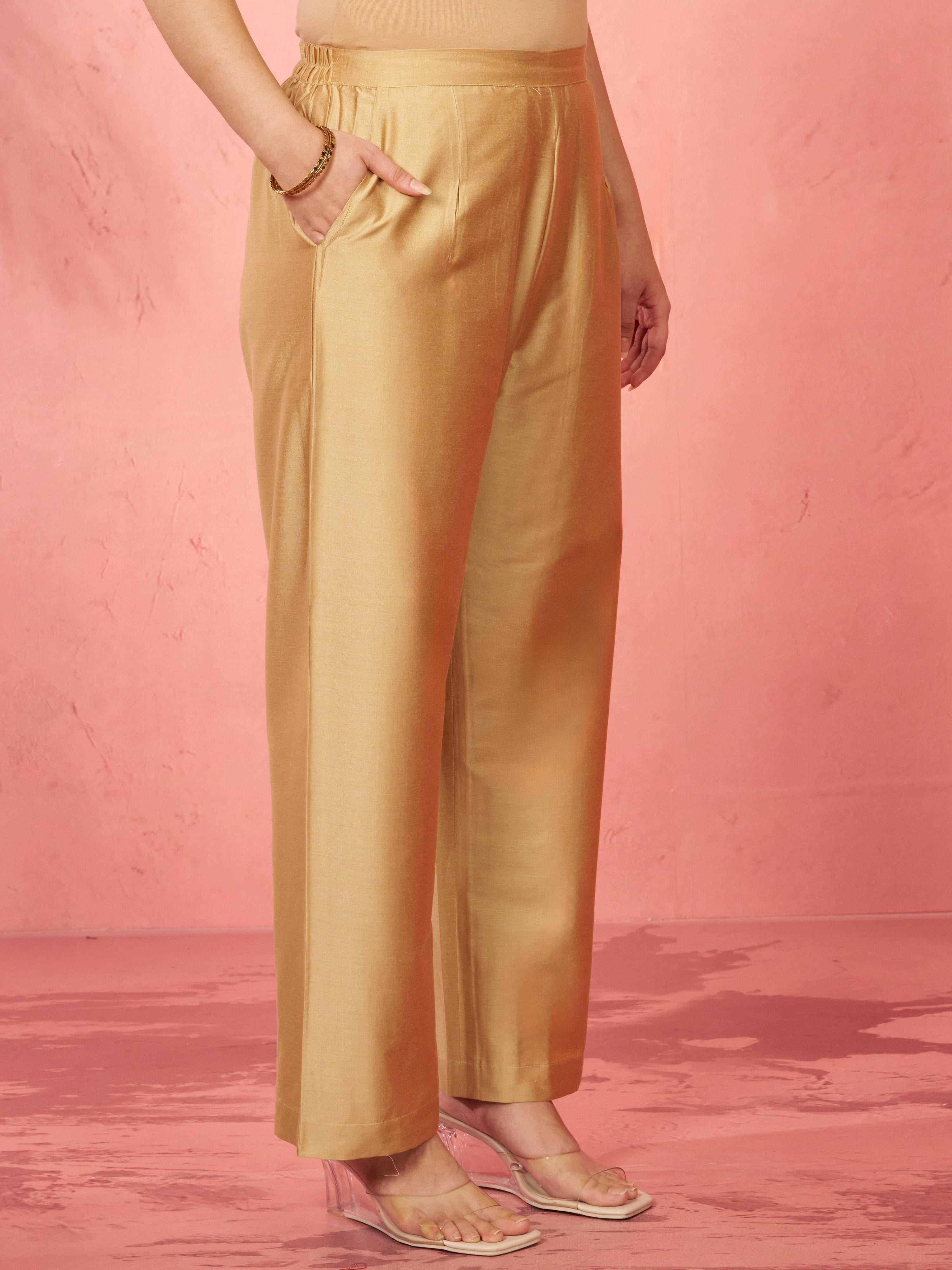 Women's Rose Gold Viscose Palazzo Pants