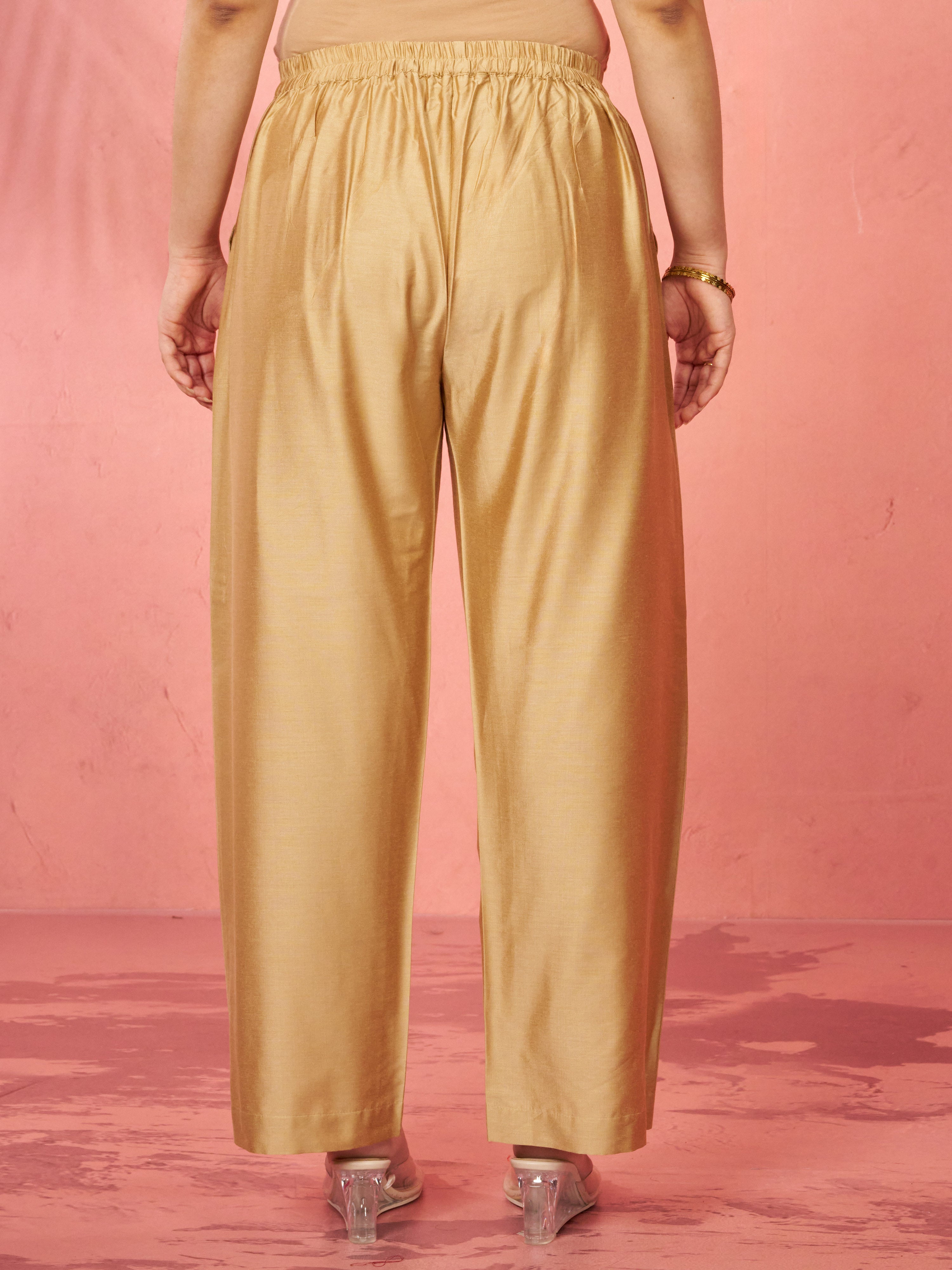 Women's Rose Gold Viscose Palazzo Pants