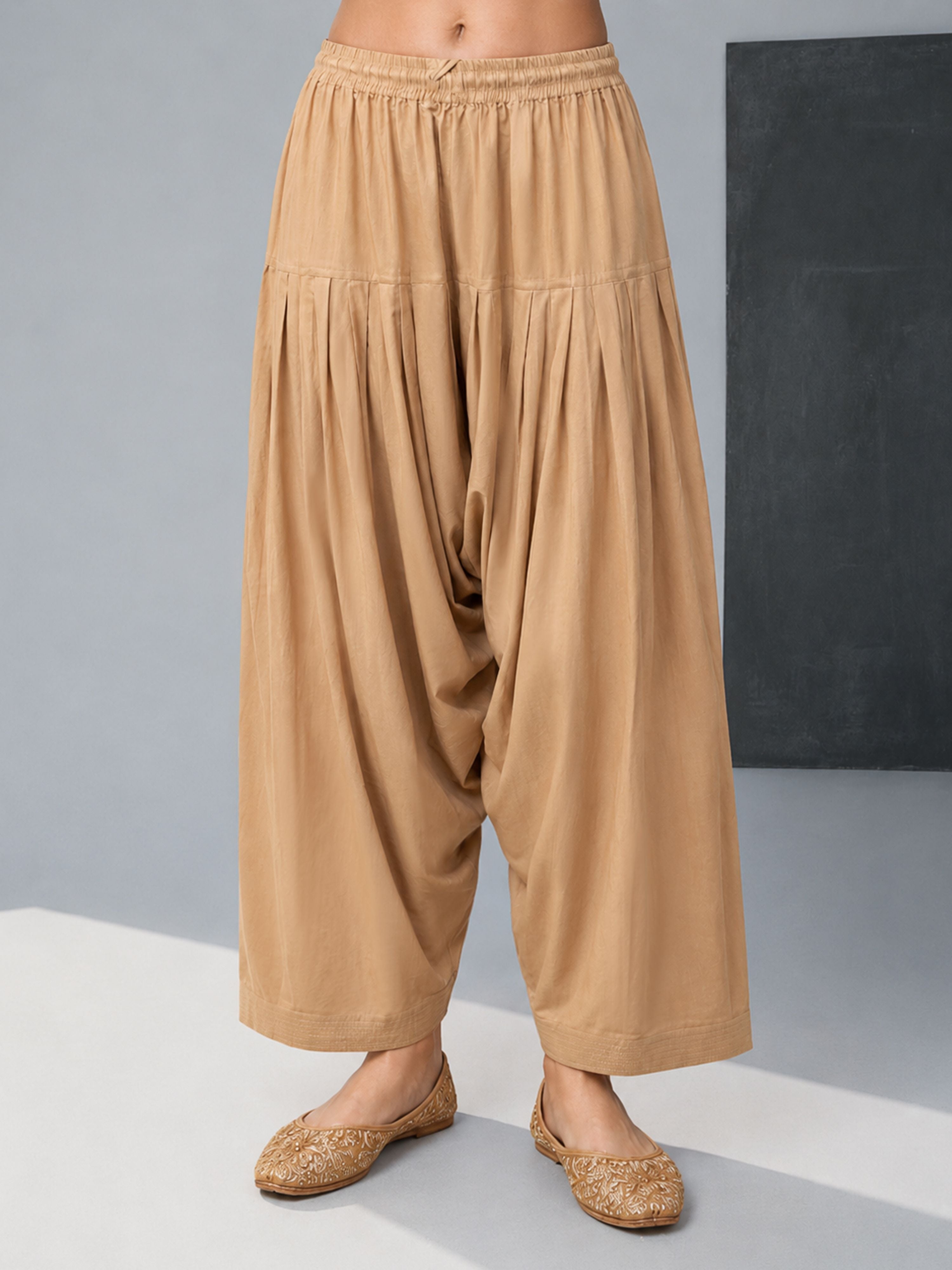 Beige Cotton Cambric Solid Patiala Salwar for Women