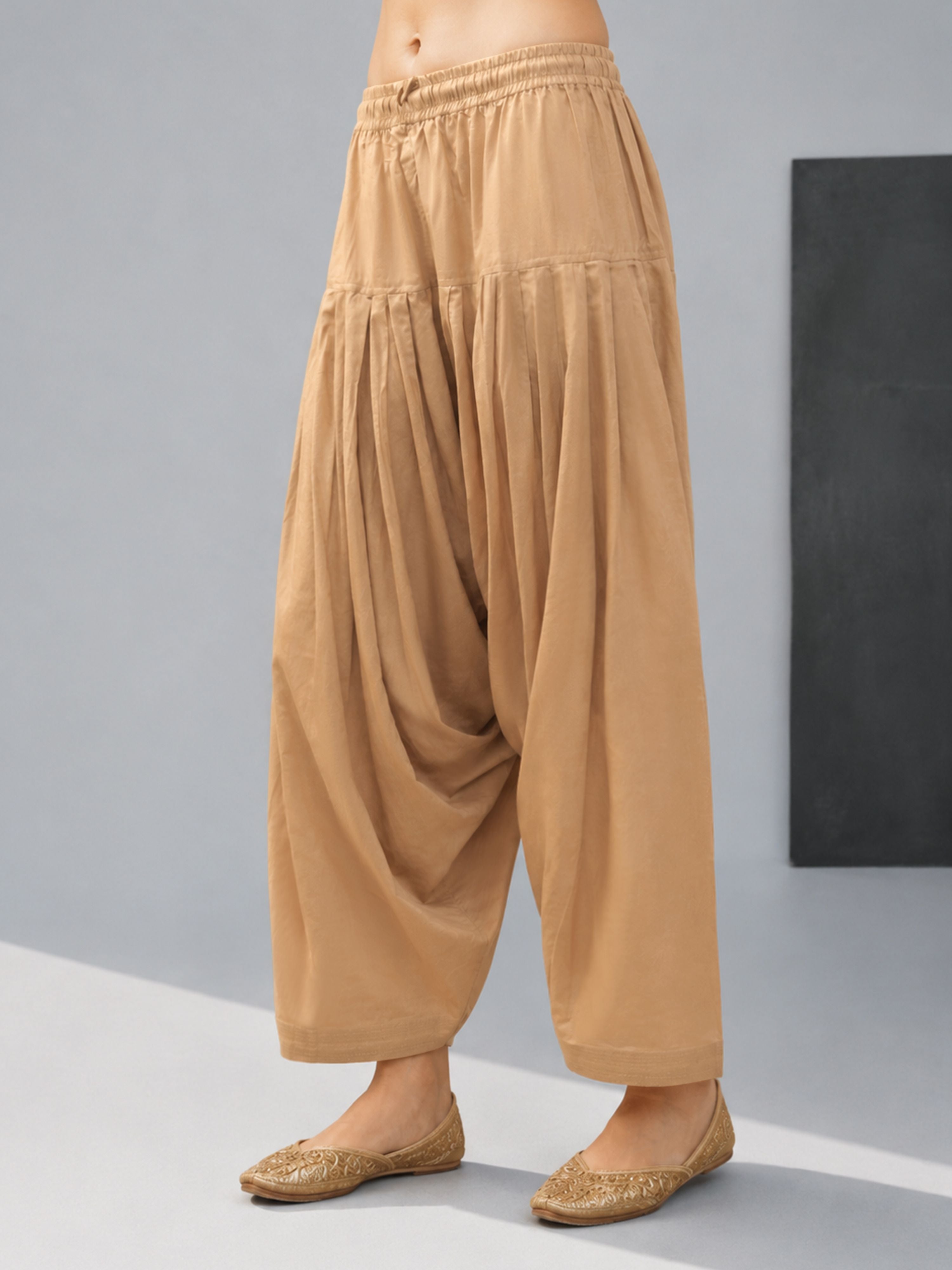 Women's Beige Cambric Cotton Solid Patiyala
