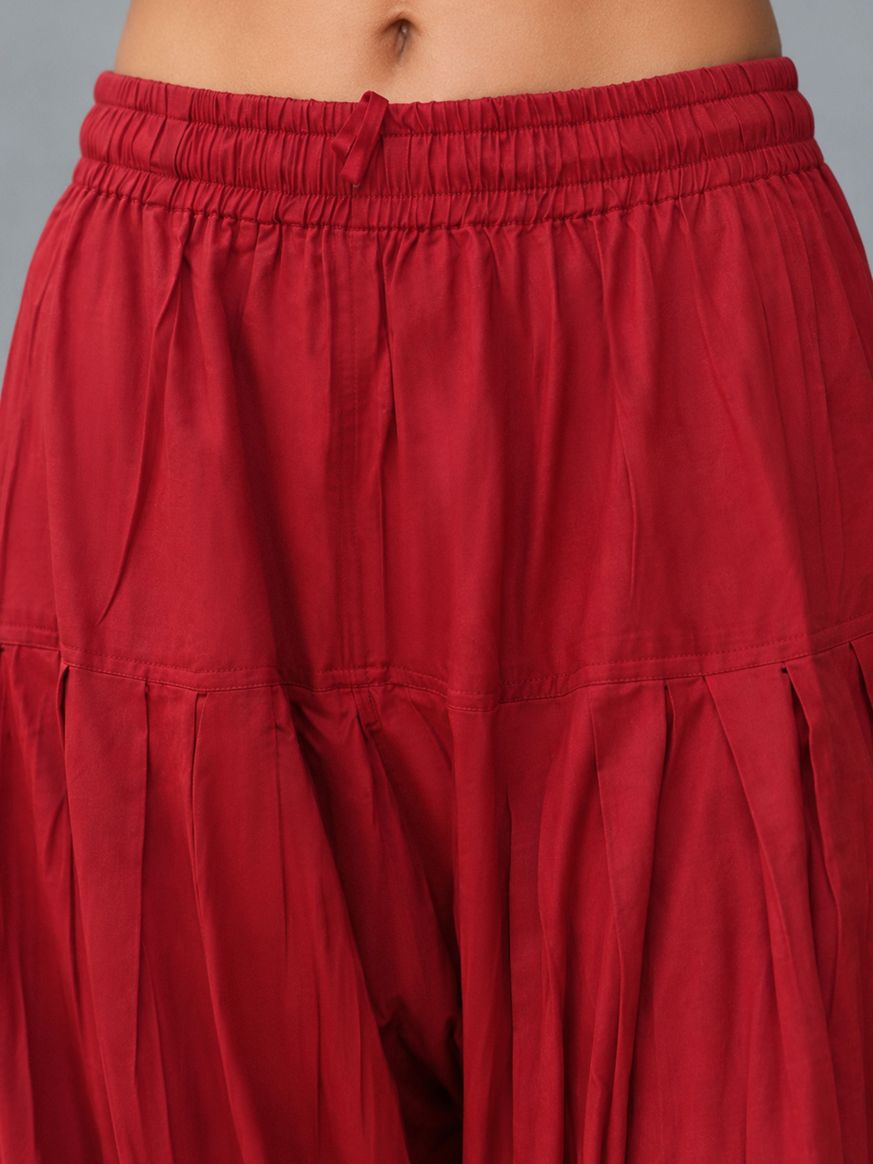 Women's Maroon Cambric Cotton Solid Patiyala