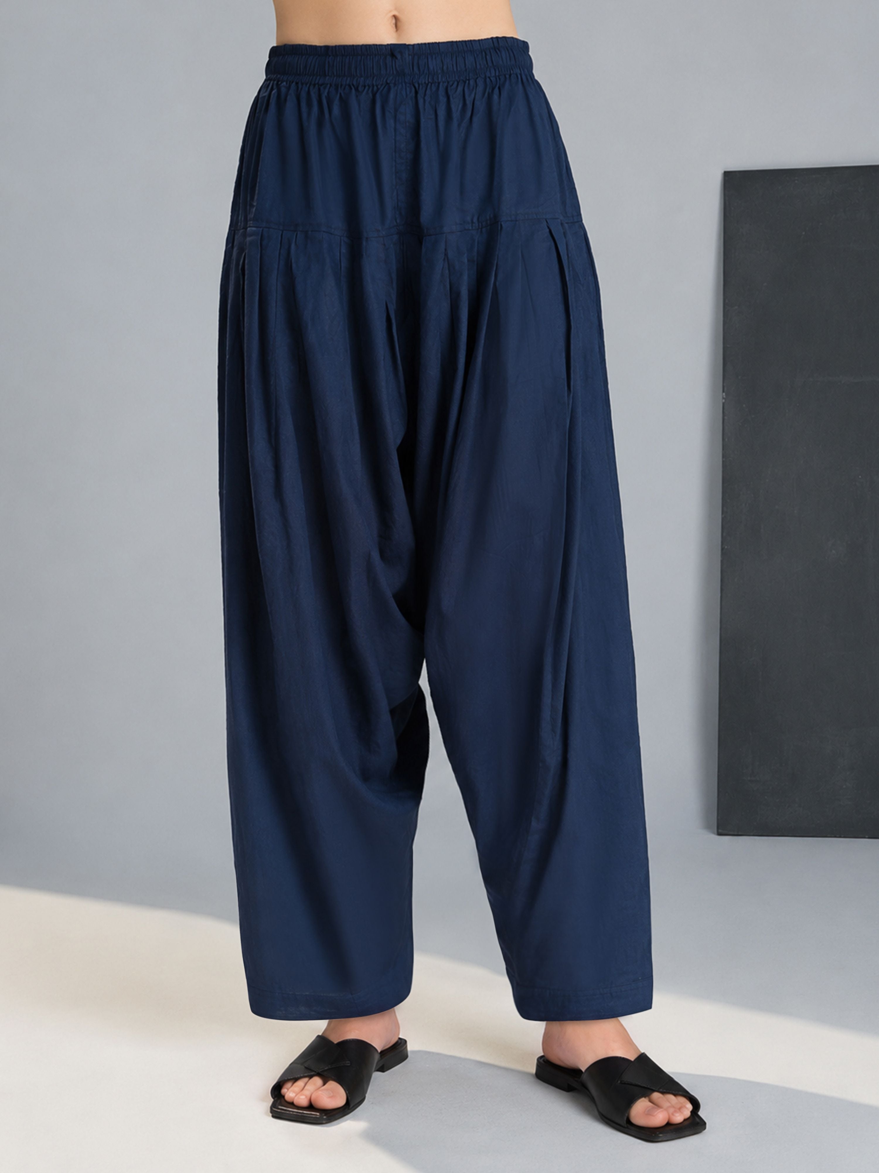 Navy Blue Cotton Cambric Solid Patiala Salwar for Women