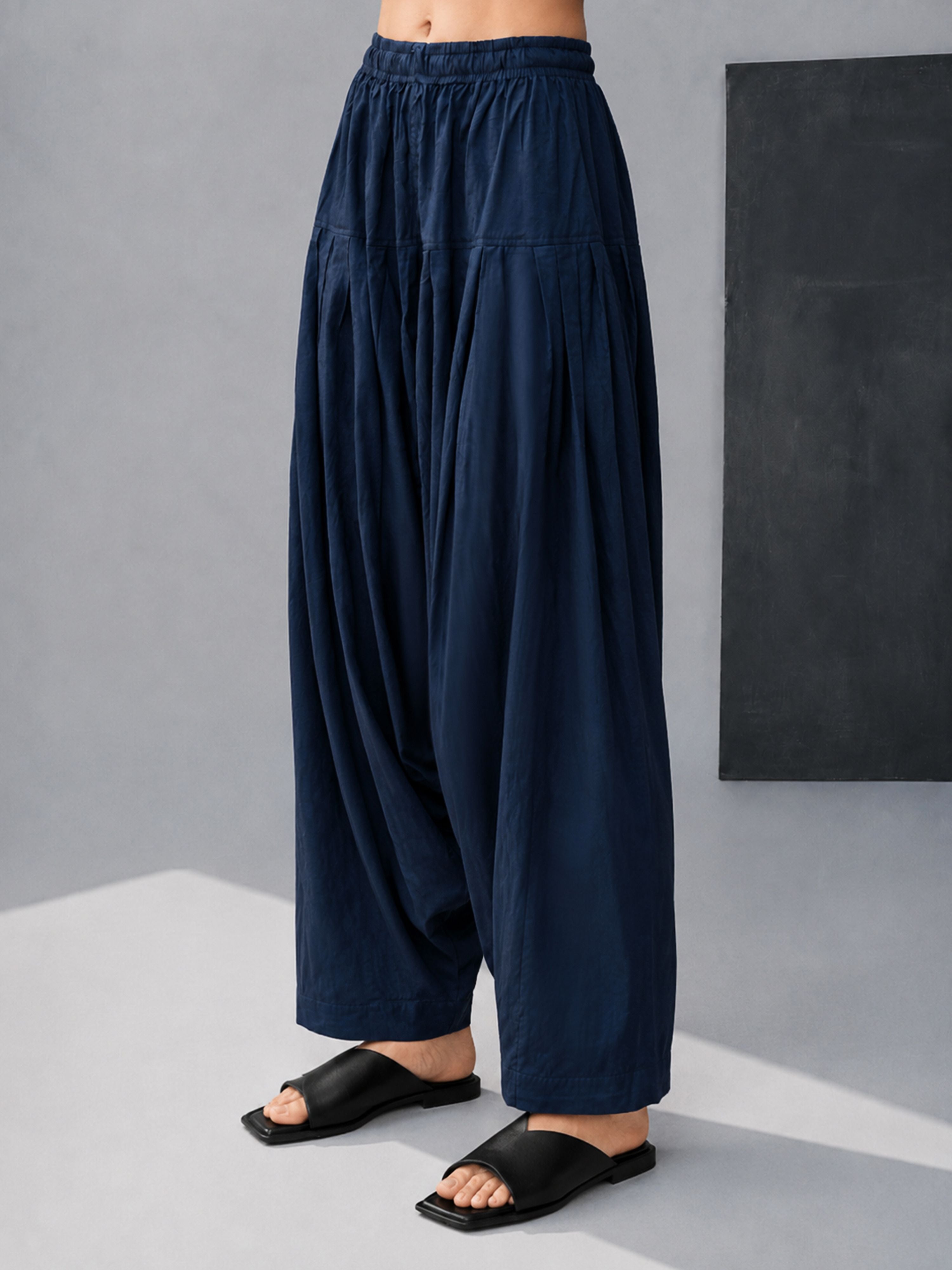 Women's Navy Blue Cambric Cotton Solid Patiyala