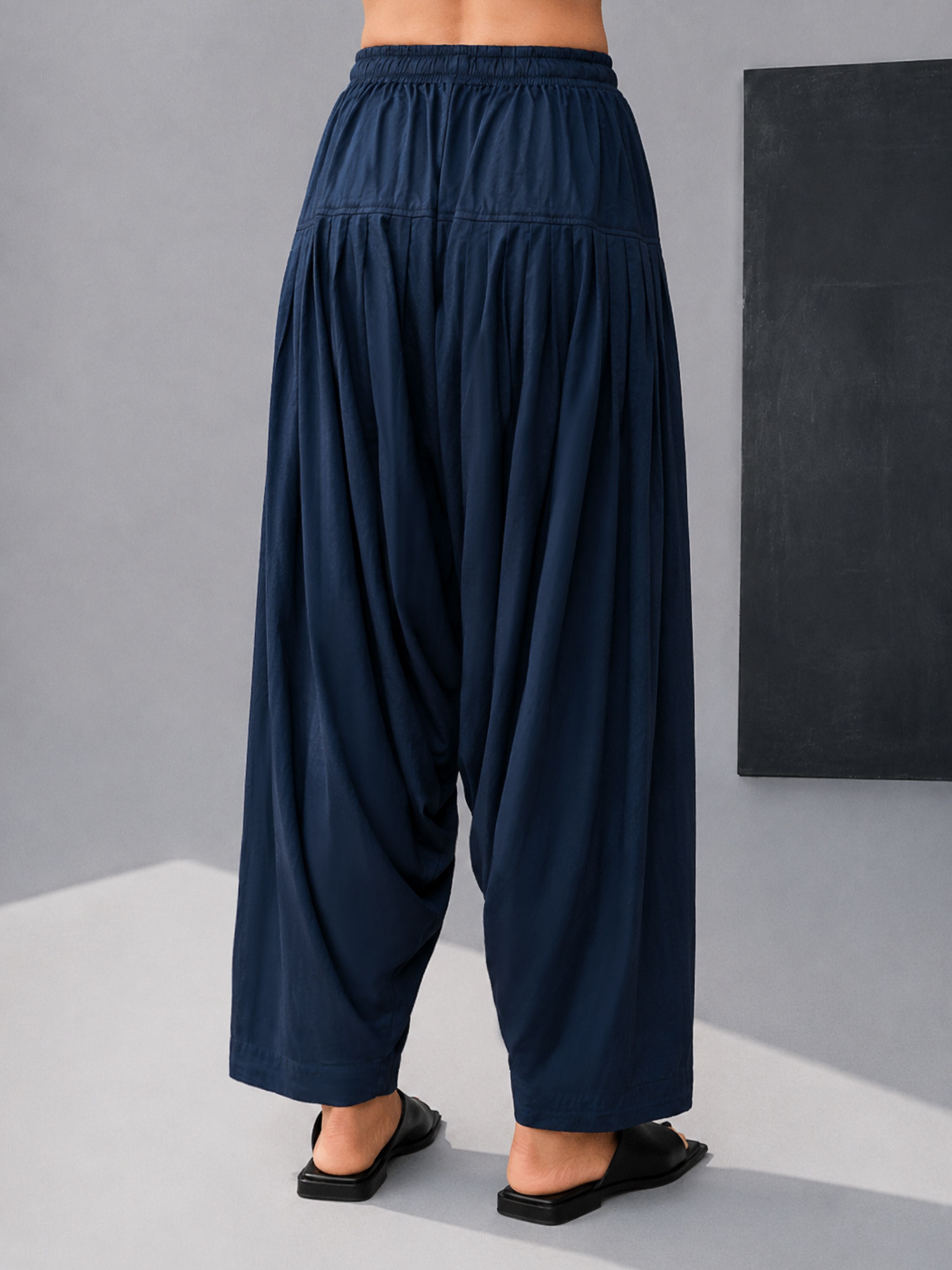 Women's Navy Blue Cambric Cotton Solid Patiyala