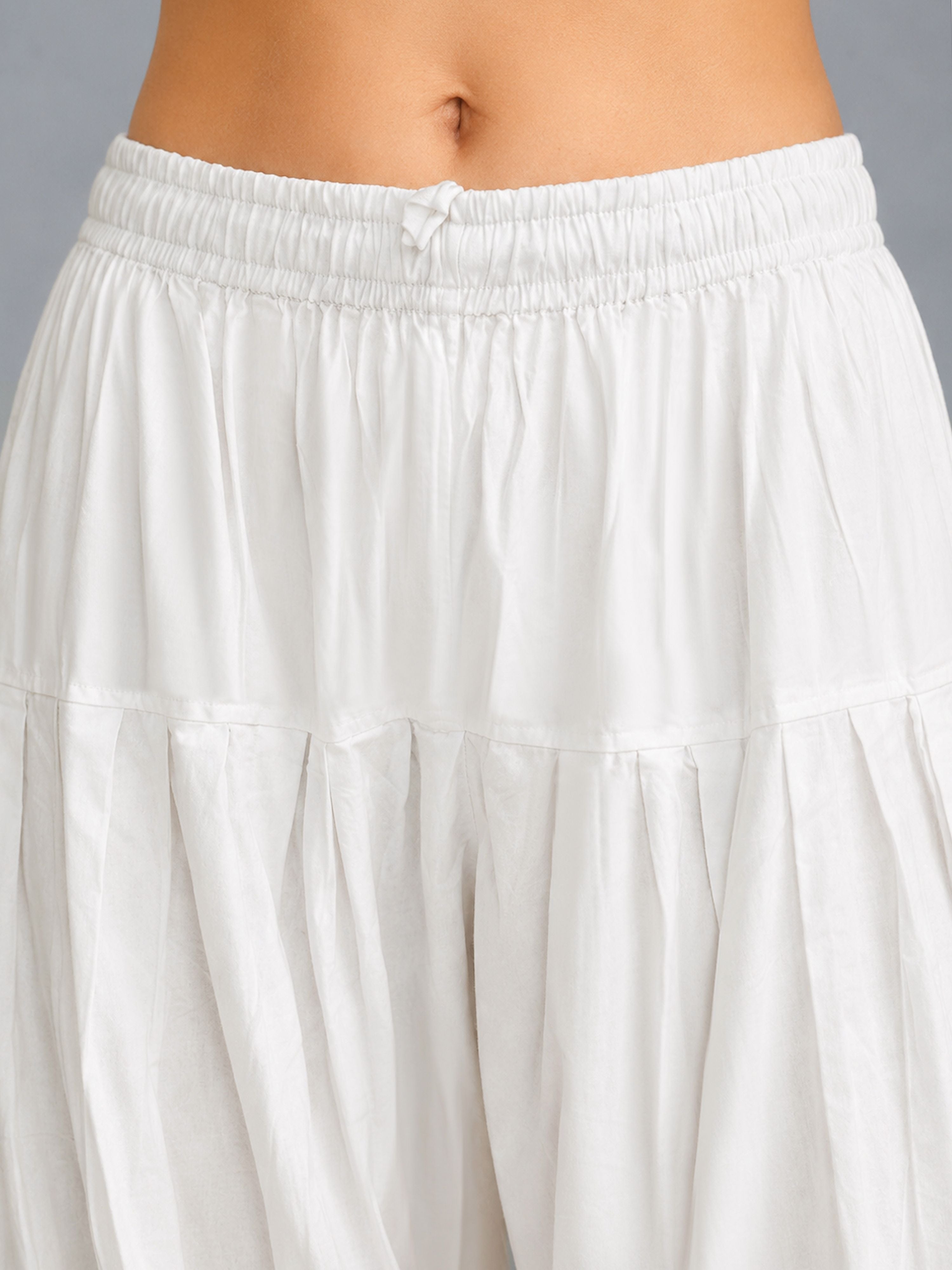 Women's White Cotton Solid Patiala