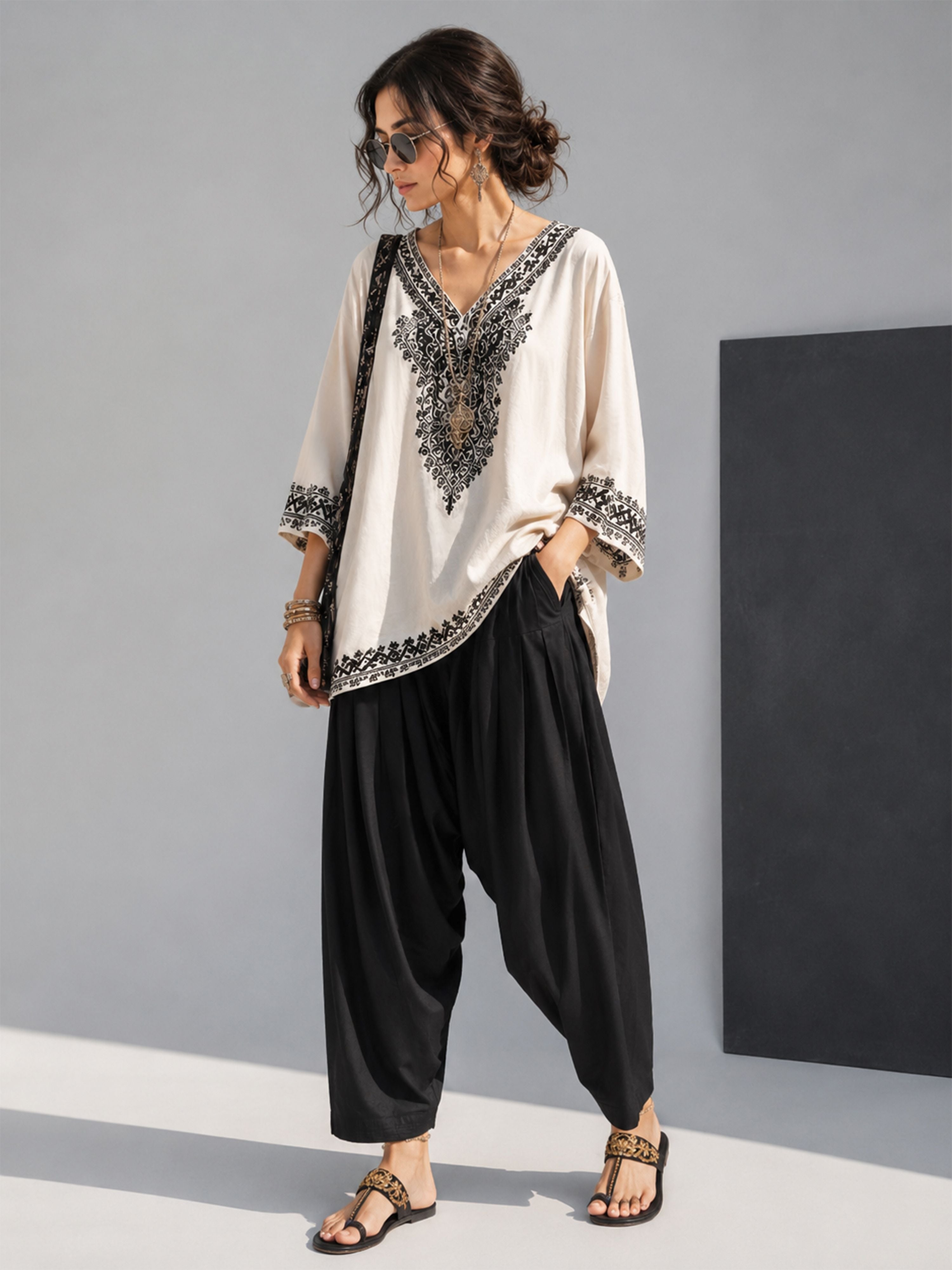 Women's Black Viscose Solid Patiyala