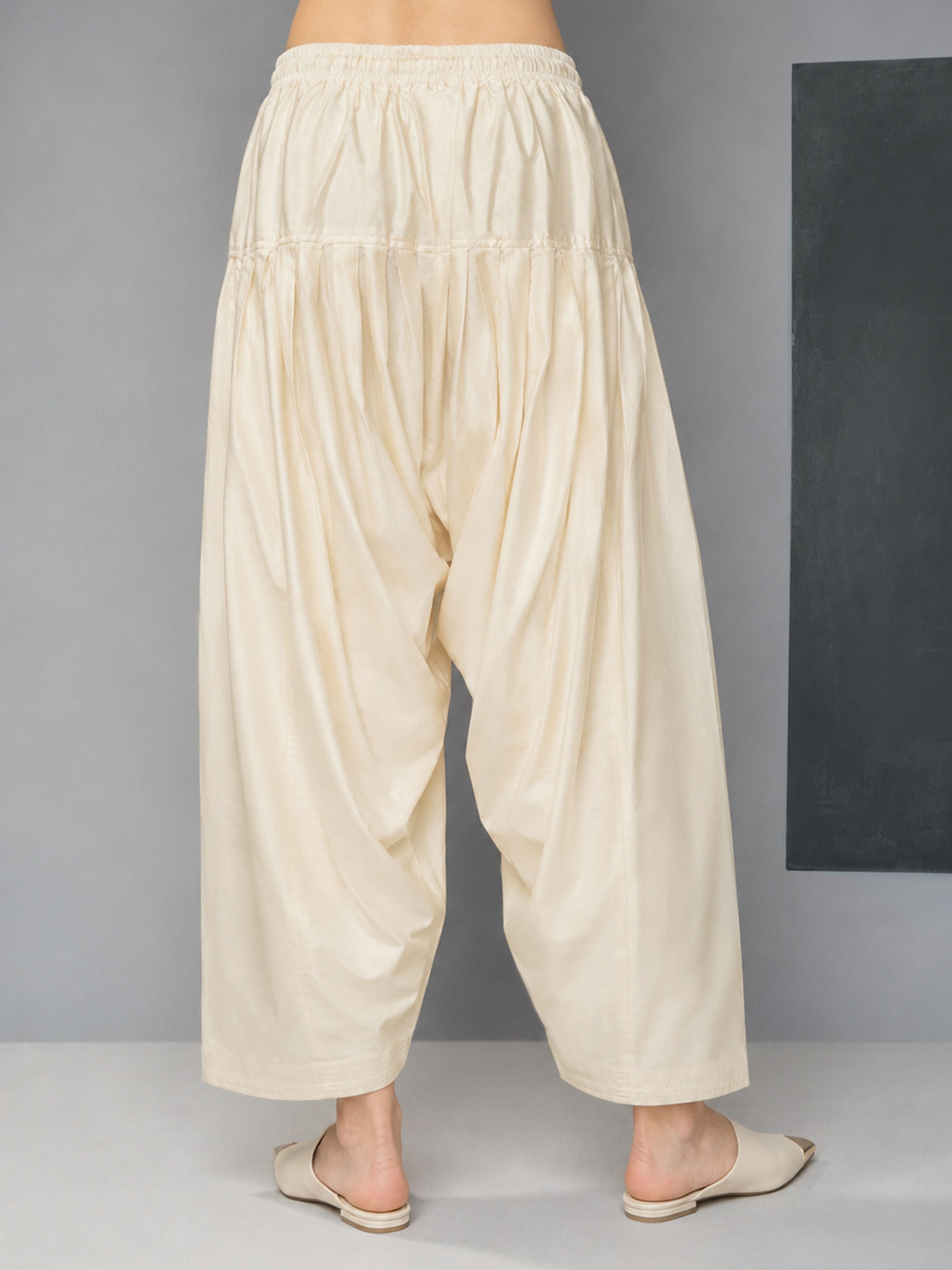 Women's Cream Viscose Solid Patiyala