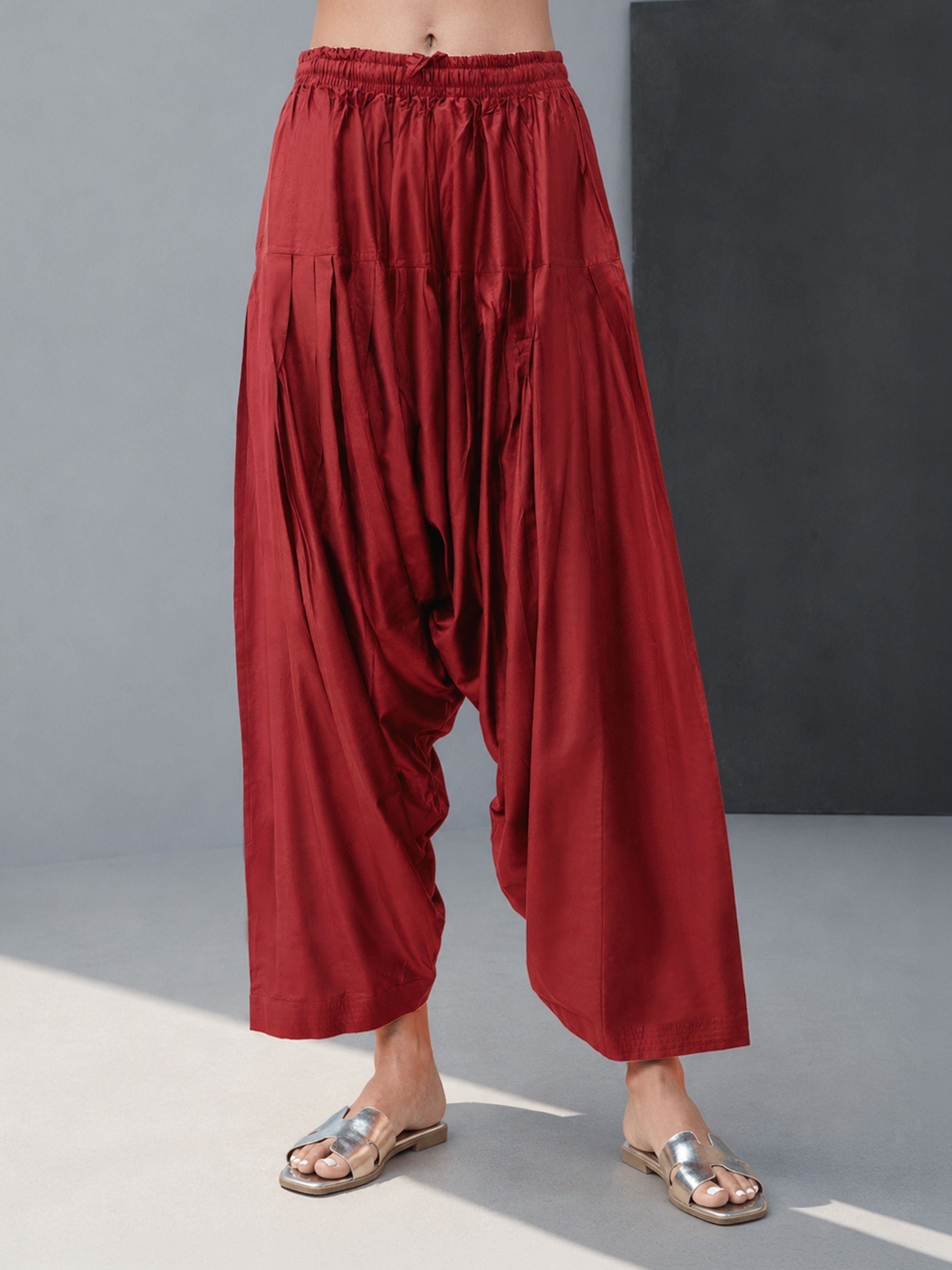 Women Maroon Viscose Solid Patiala Salwar with Drawstring