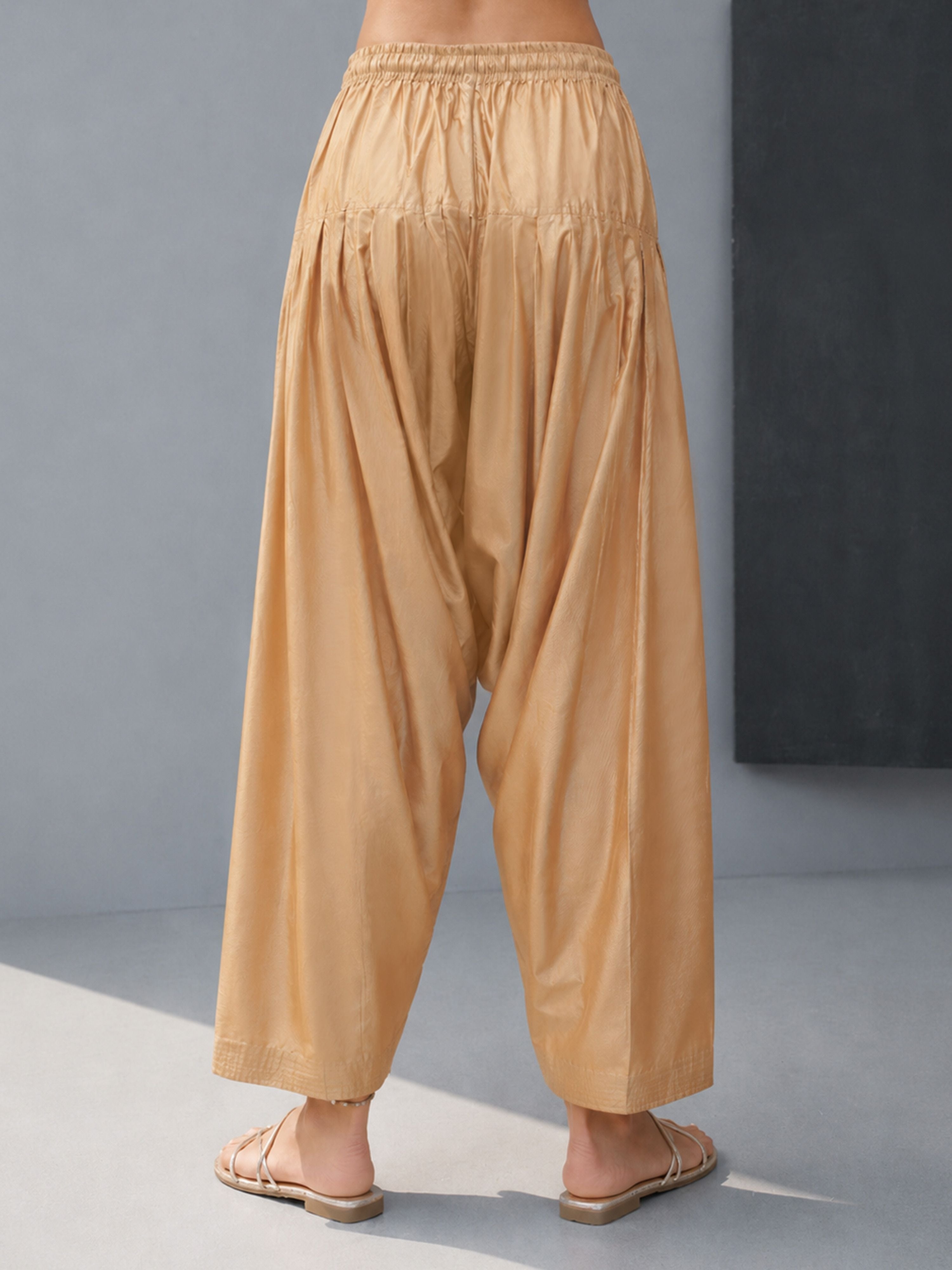 Women's Gold Viscose Solid Patiyala