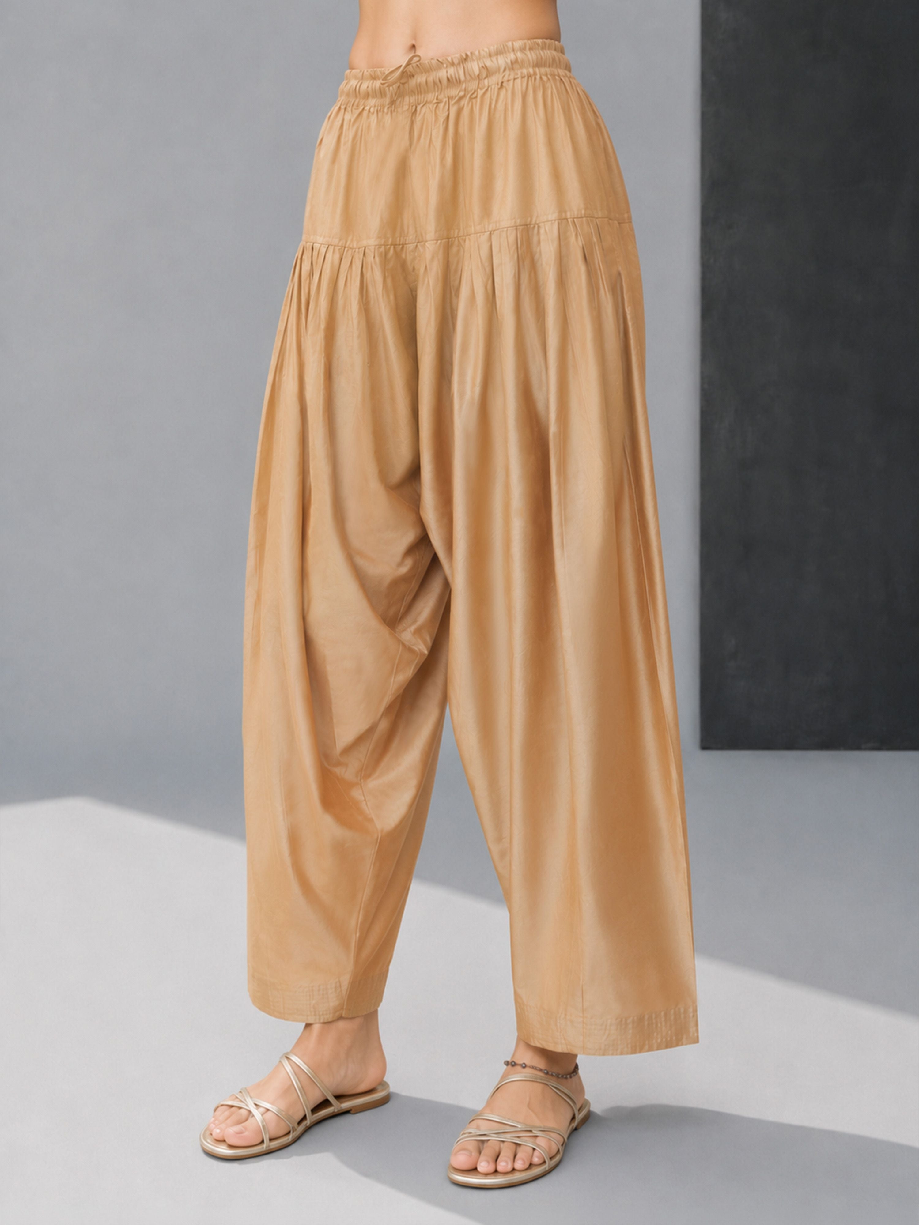 Women's Gold Viscose Solid Patiyala