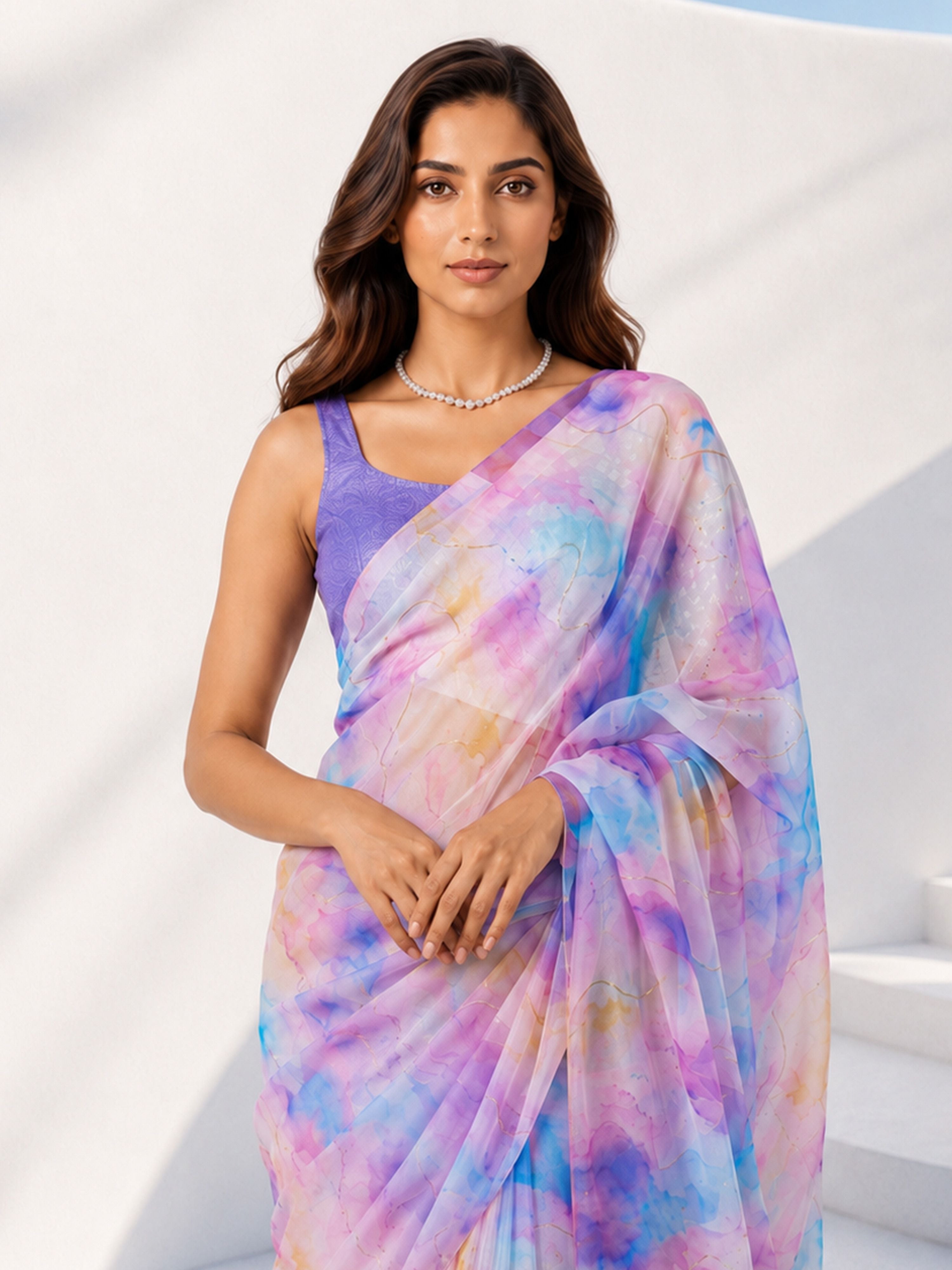 Women's Multicolor Organza Abstract Saree With Unstitched Blouse Piece
